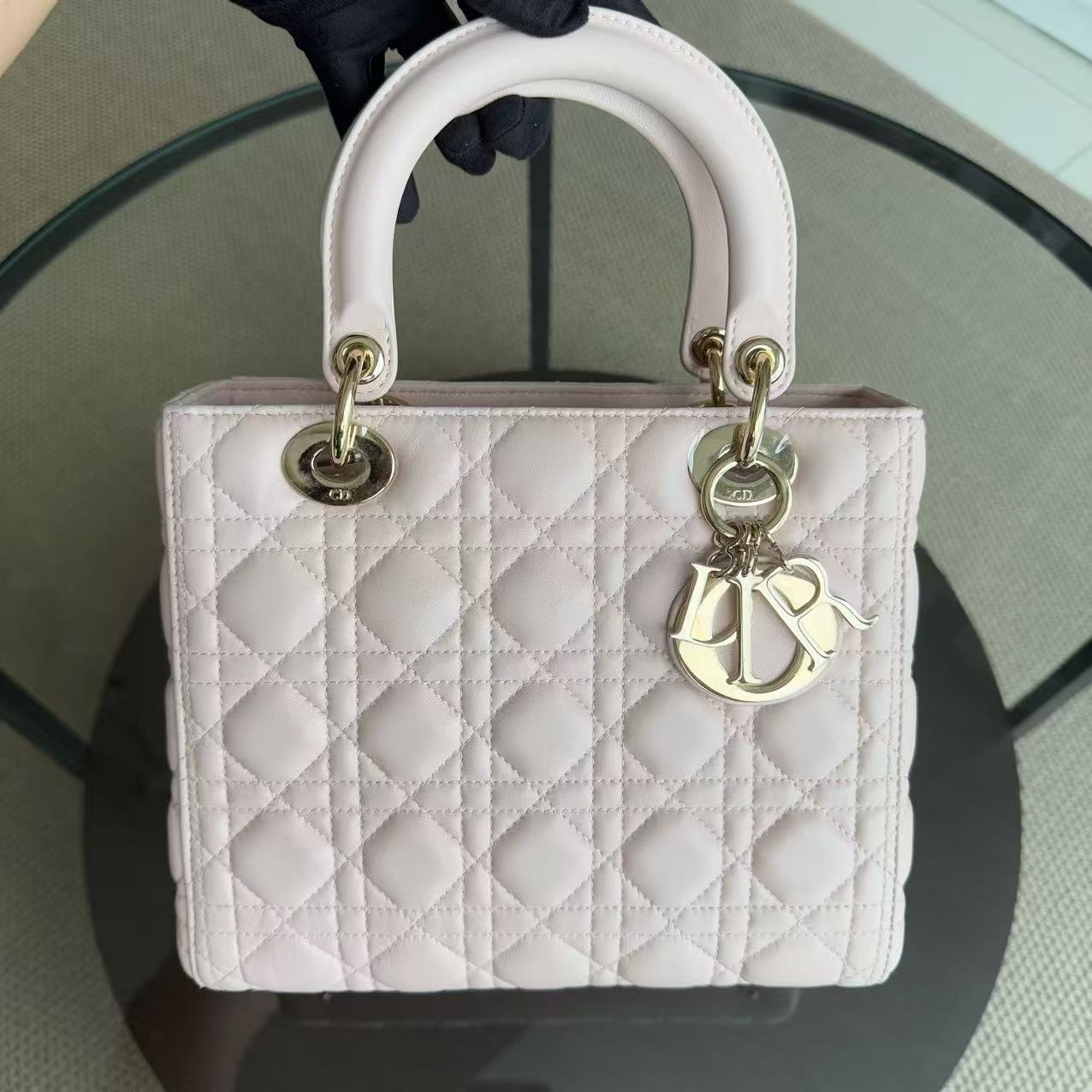 Dior Lady Medim - Cannage Lambskin Sakura Pink Gold Hardware