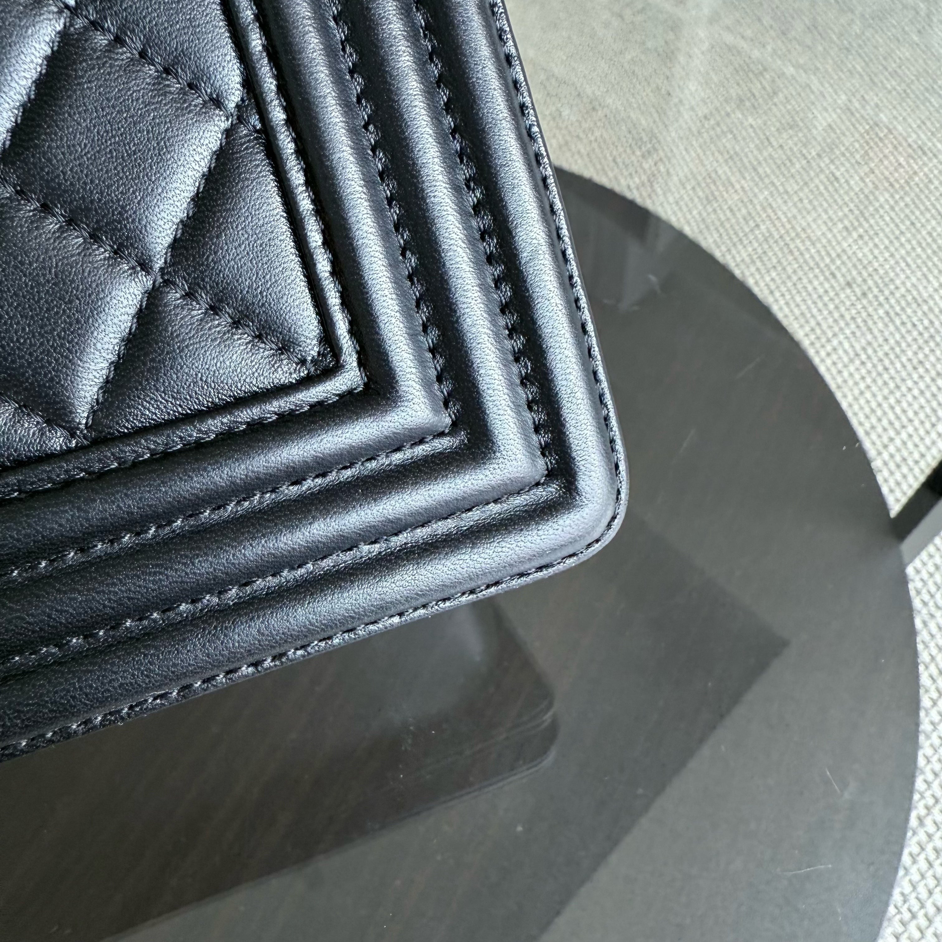 Chanel Boy New Medium - 28CM Quilted Lambskin Black Ruthenium Silver Hardware Series 21