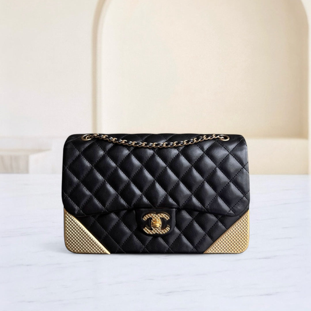 Chanel Classic Flap Seasonal  Medium- Rock The Corner Quilted Calfskin Black Gold Hardware Series 24