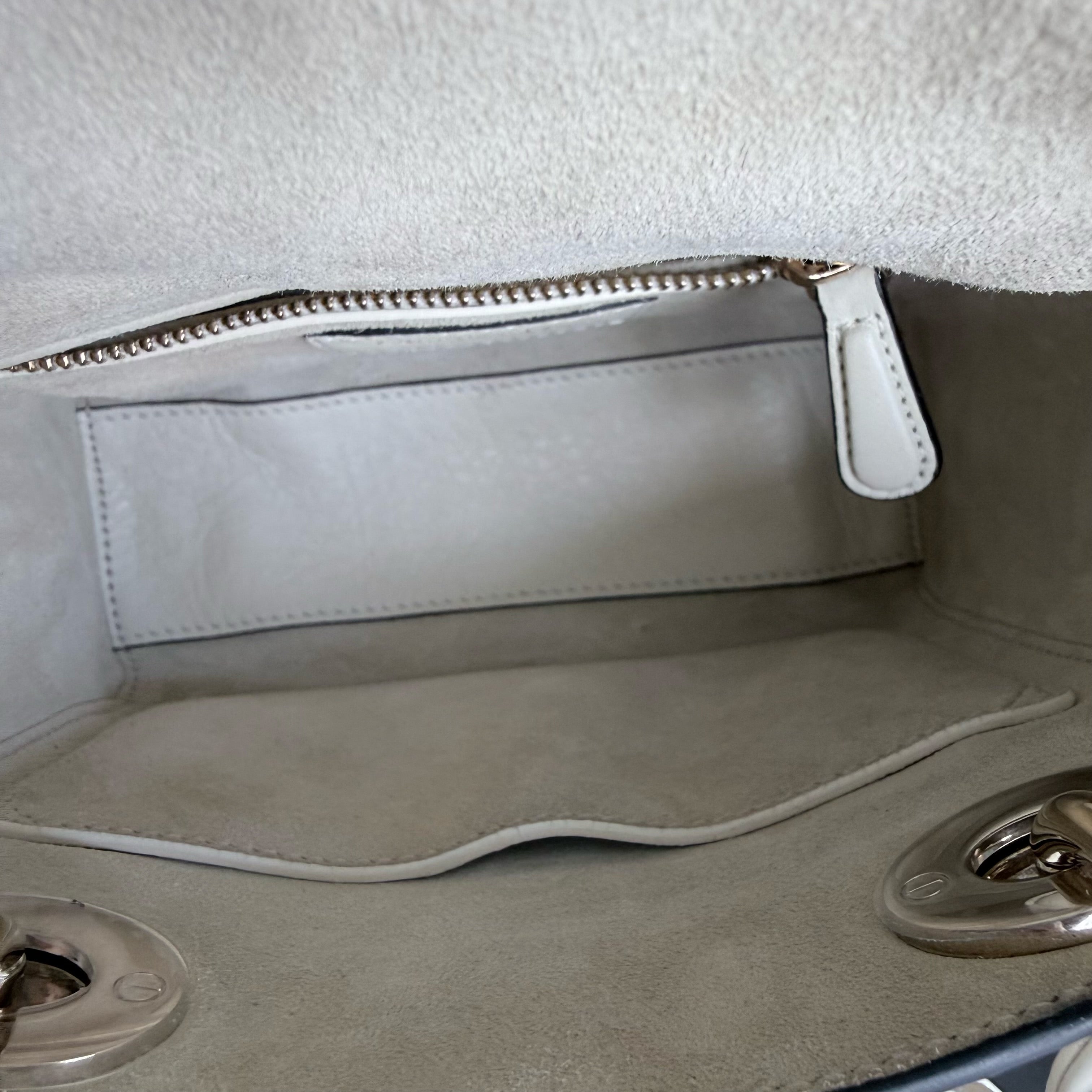 Dior Lady Mini - Cannage Grained Calfskin White Gold Hardware