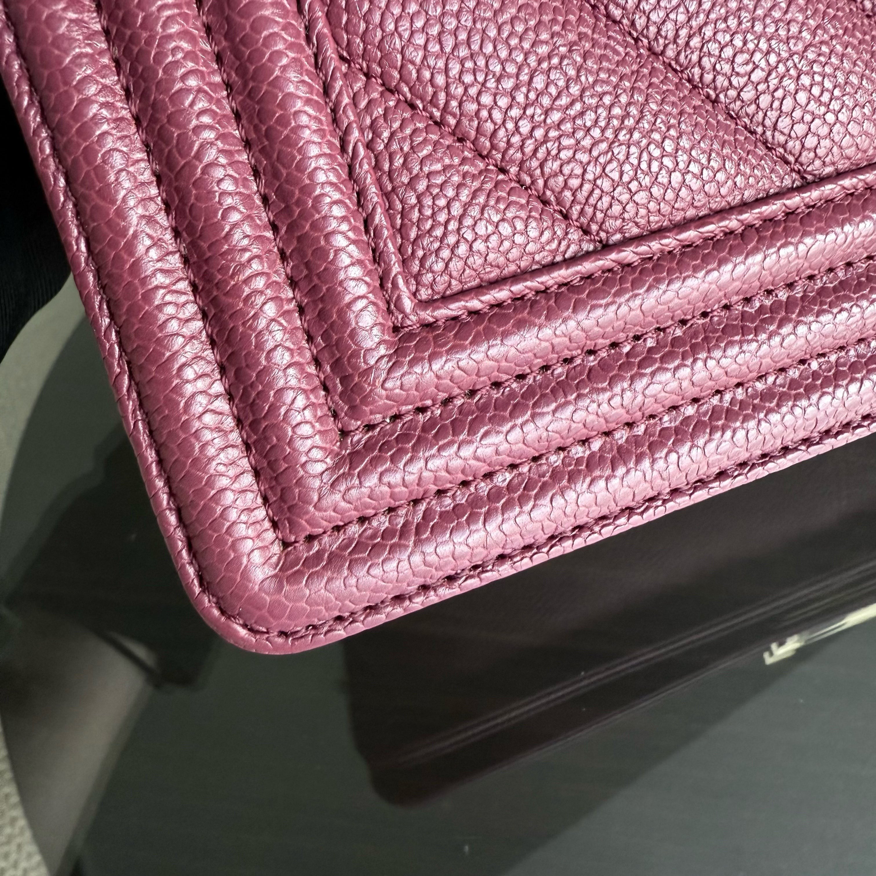 Chanel Boy Medium - Caviar 25CM Chevron Burgundy Gold Hardware Series 28