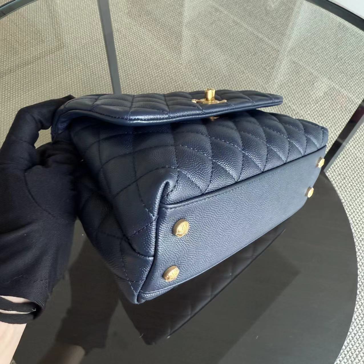 Chanel Coco Handle Small - 24CM Caviar Quilted Navy Dark Blue Gold Hardware Series 27