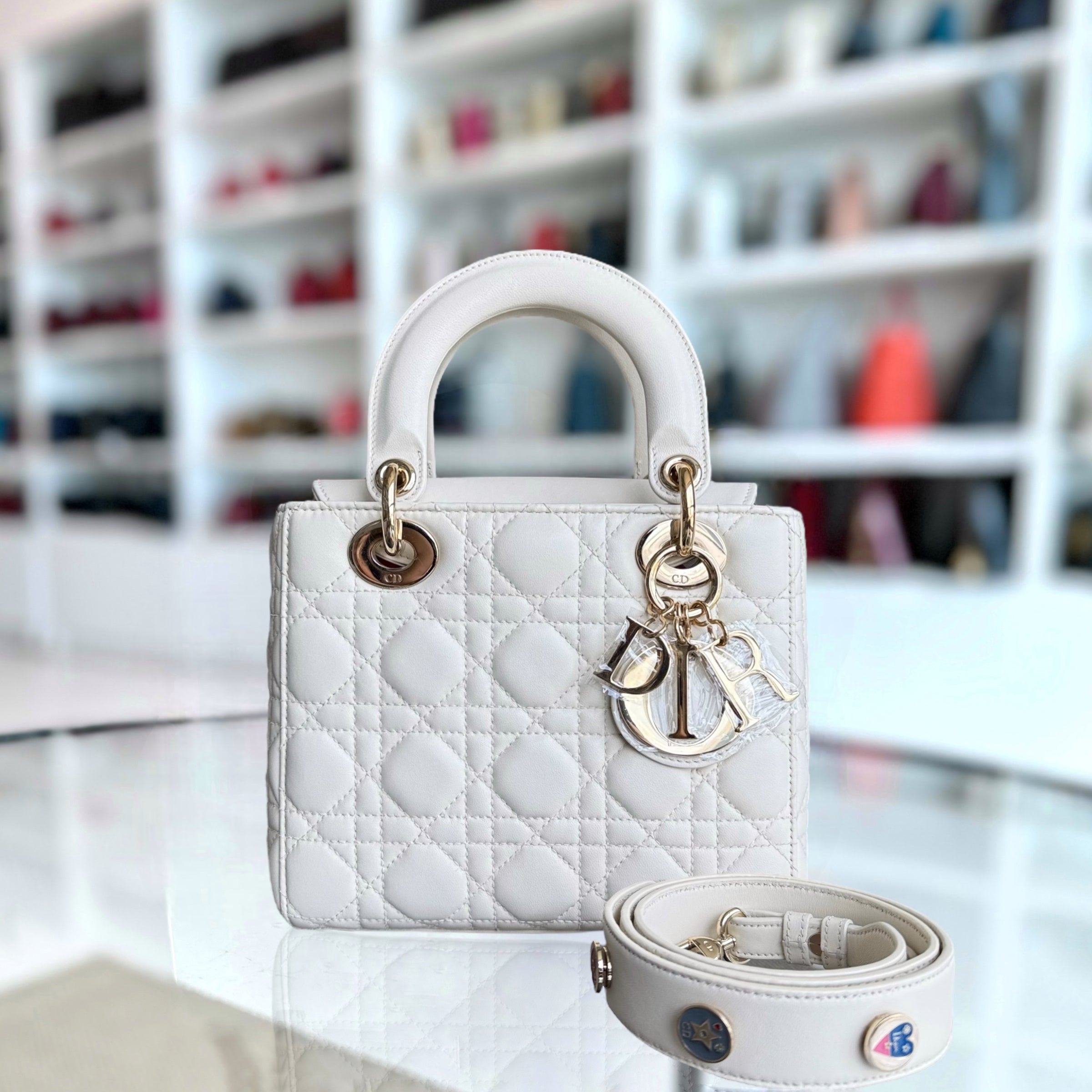 Dior Lady Small - Cannage Lambskin White Gold Hardware