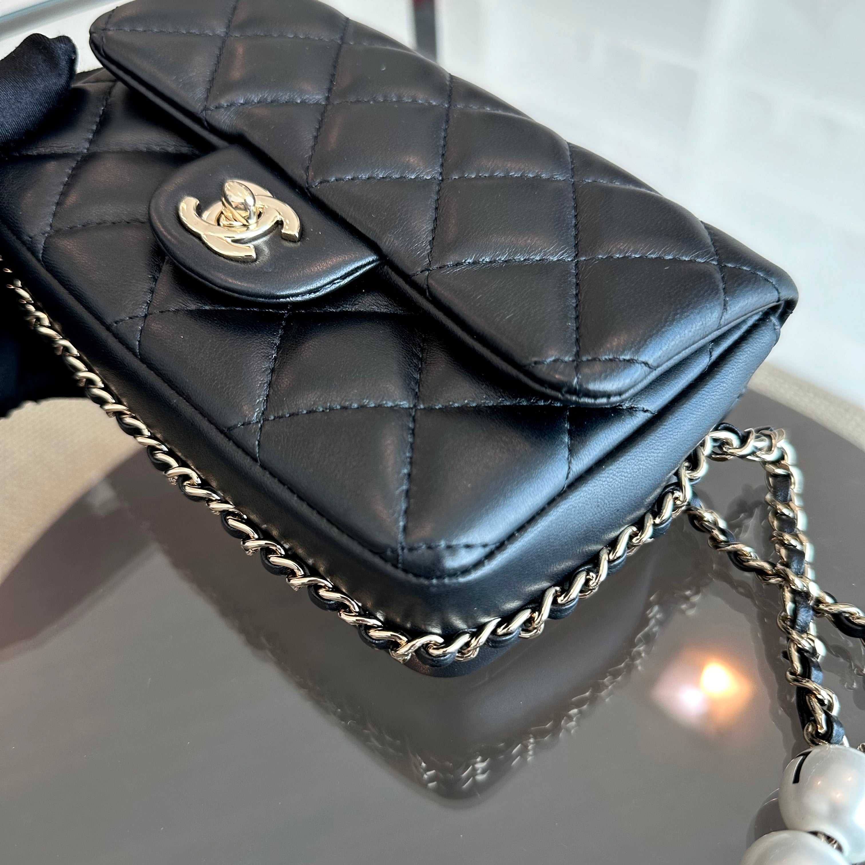 Chanel Pearl Mini Flap Quilted My Previous Lambskin Black GHW No 29