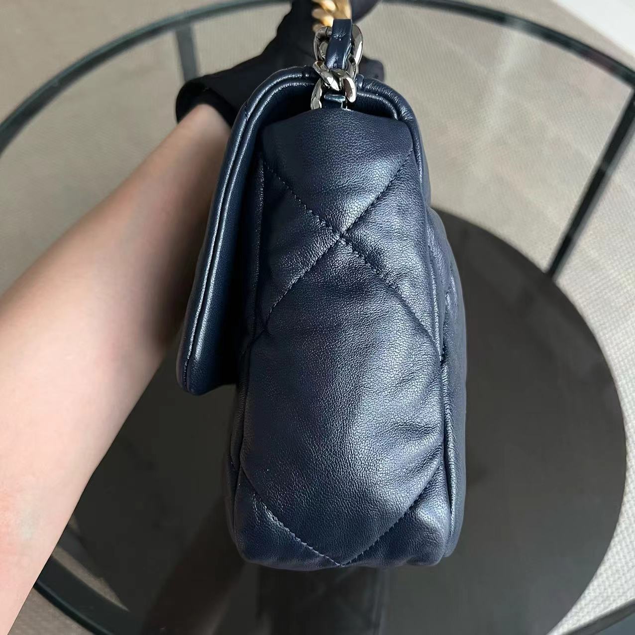 Small 19 Bag C19 Goatskin Dark Blue Two-Tone Hardware Series 29