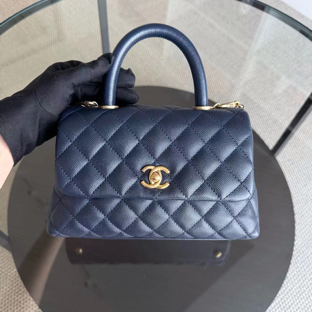 Chanel Coco Handle Small - 24CM Caviar Quilted Navy Dark Blue Gold Hardware Series 27