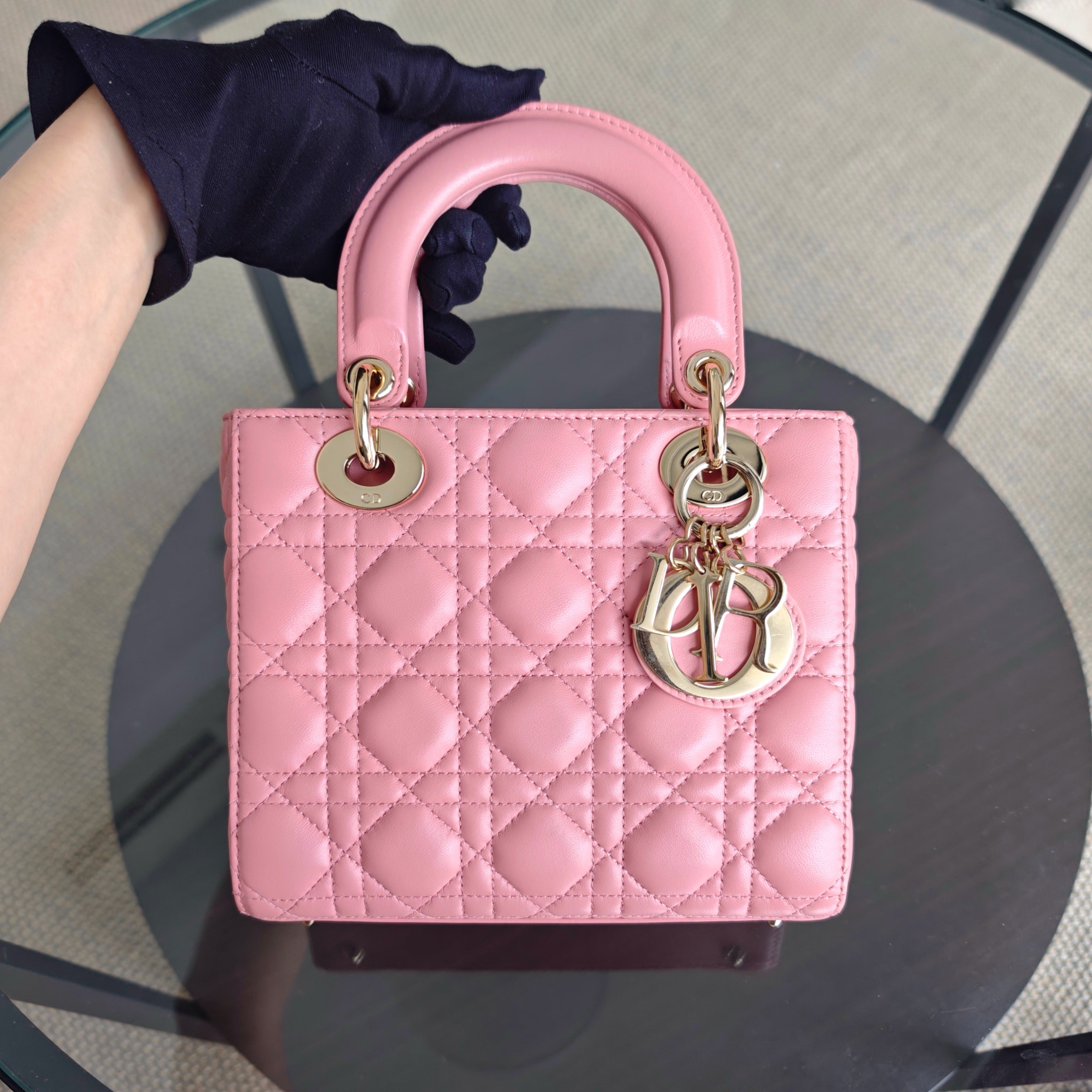 Dior Lady Small Flap - Cannage Lambskin Pink Gold Hardware