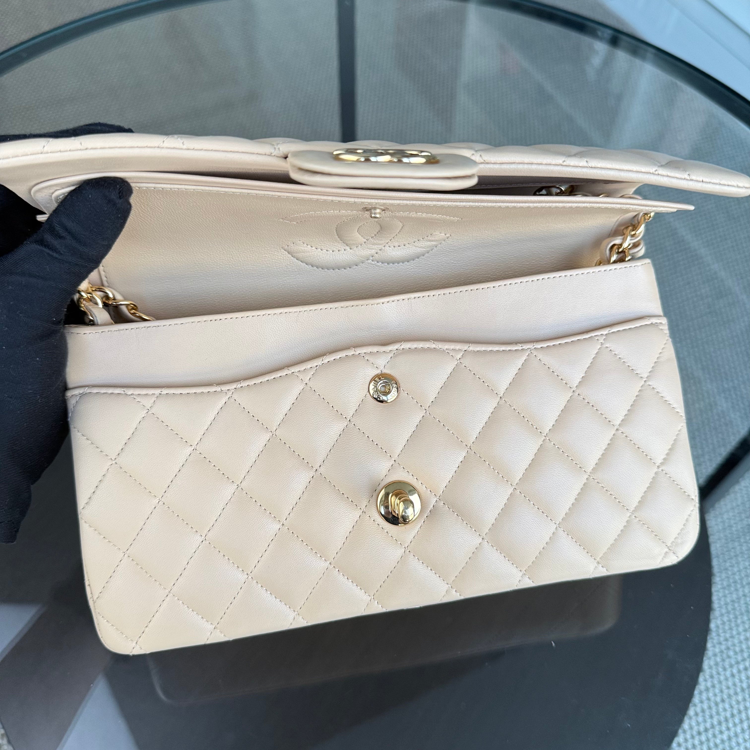 Chanel Classic Flap Medium - 25CM Quilted Lambskin Beige Gold Hardware Series 23