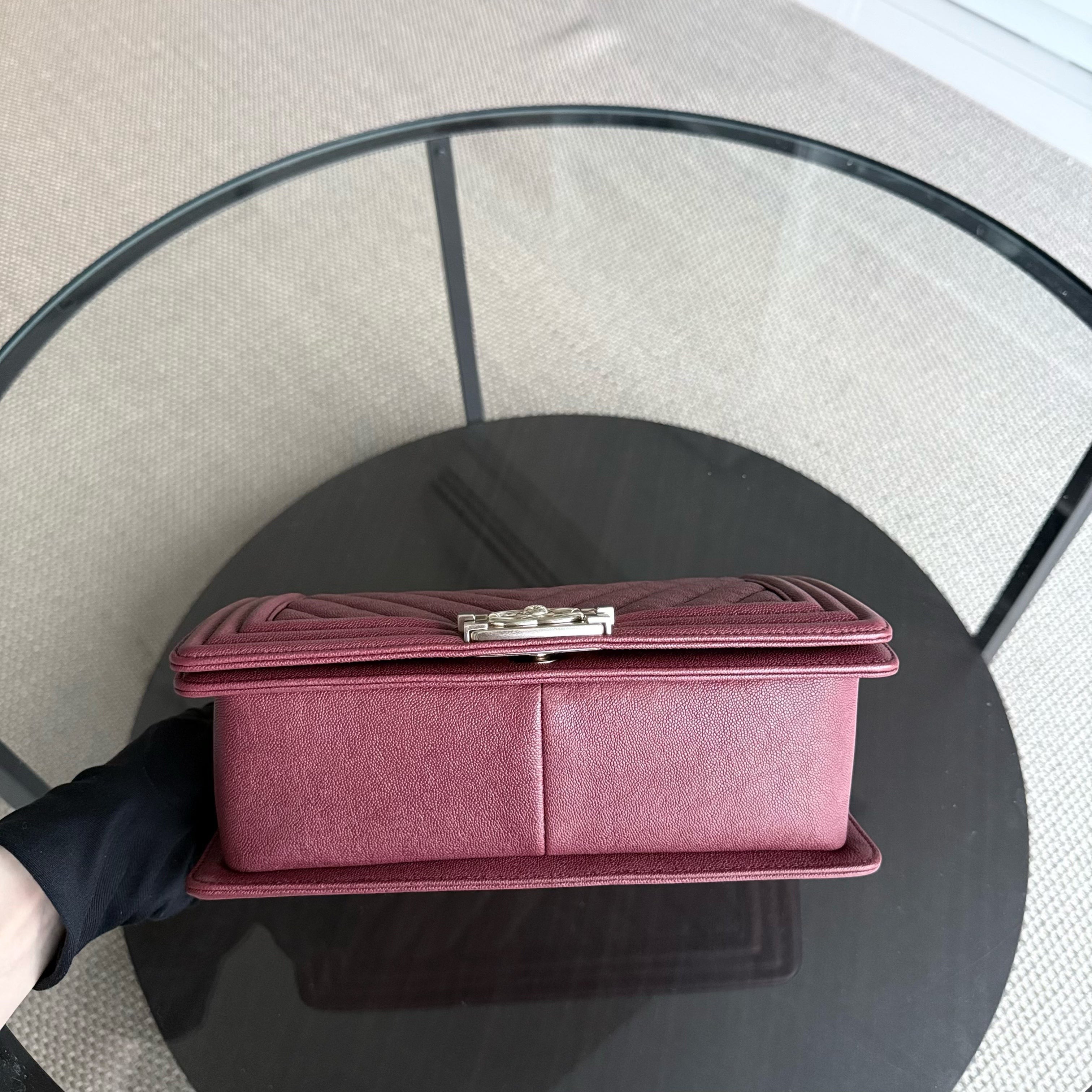 Chanel Boy Medium - Caviar 25CM Chevron Red Gold Hardware Series 28