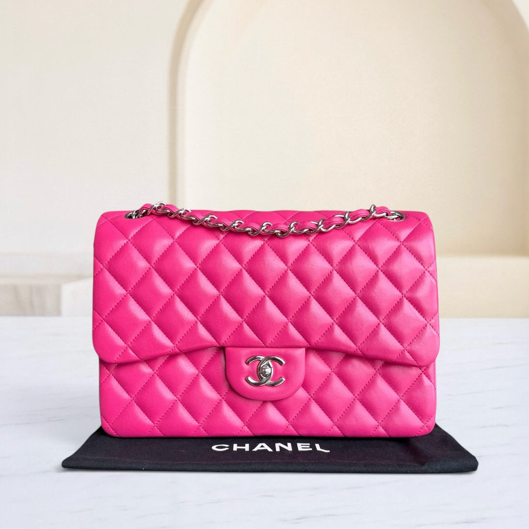 Chanel Classic Flap Jumbo - Double Flap 30CM Quilted Lambskin Pink Silver Hardware Series 19