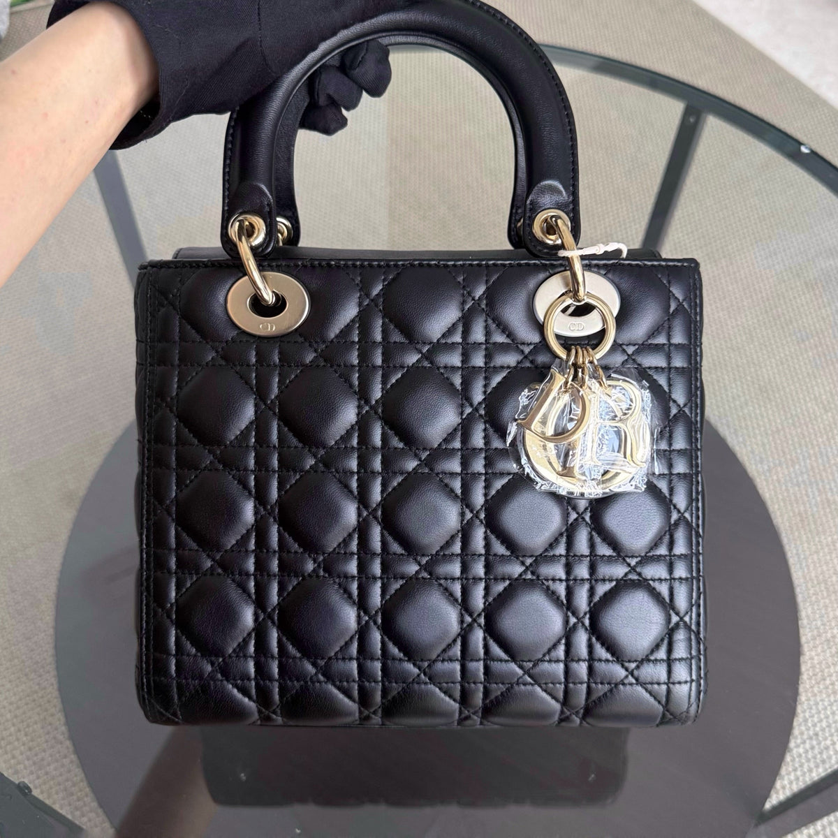 Dior Lady Medium - Flap Open Cannage Lambskin Black Gold Hardware NO STRAP
