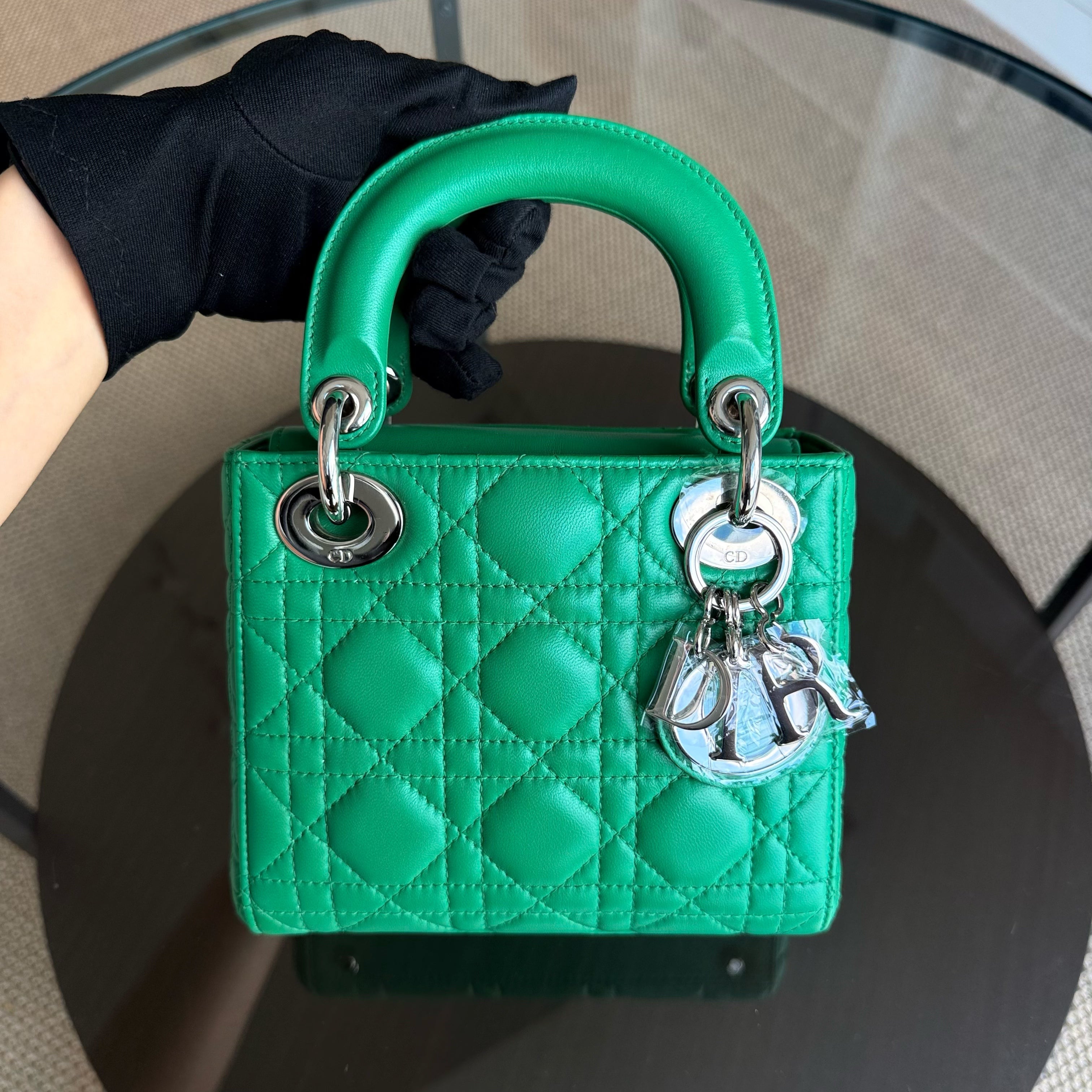 Dior Lady Mini - Cannage Lambskin Jade Green Silver Hardware Adjustable Strap