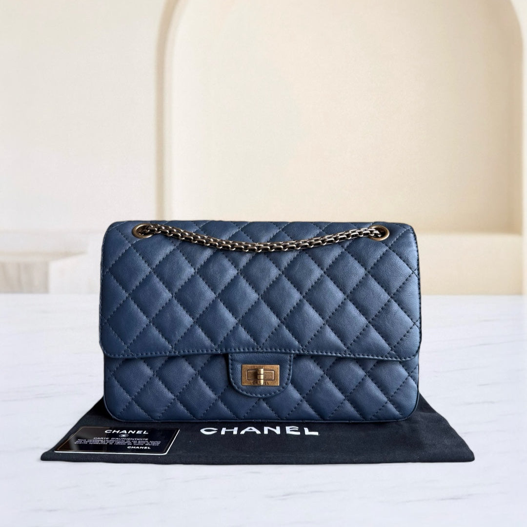 Chanel 2.55 Reissue 226 - Quilted Grained Calfskin Blue Gold Hardware Series 23