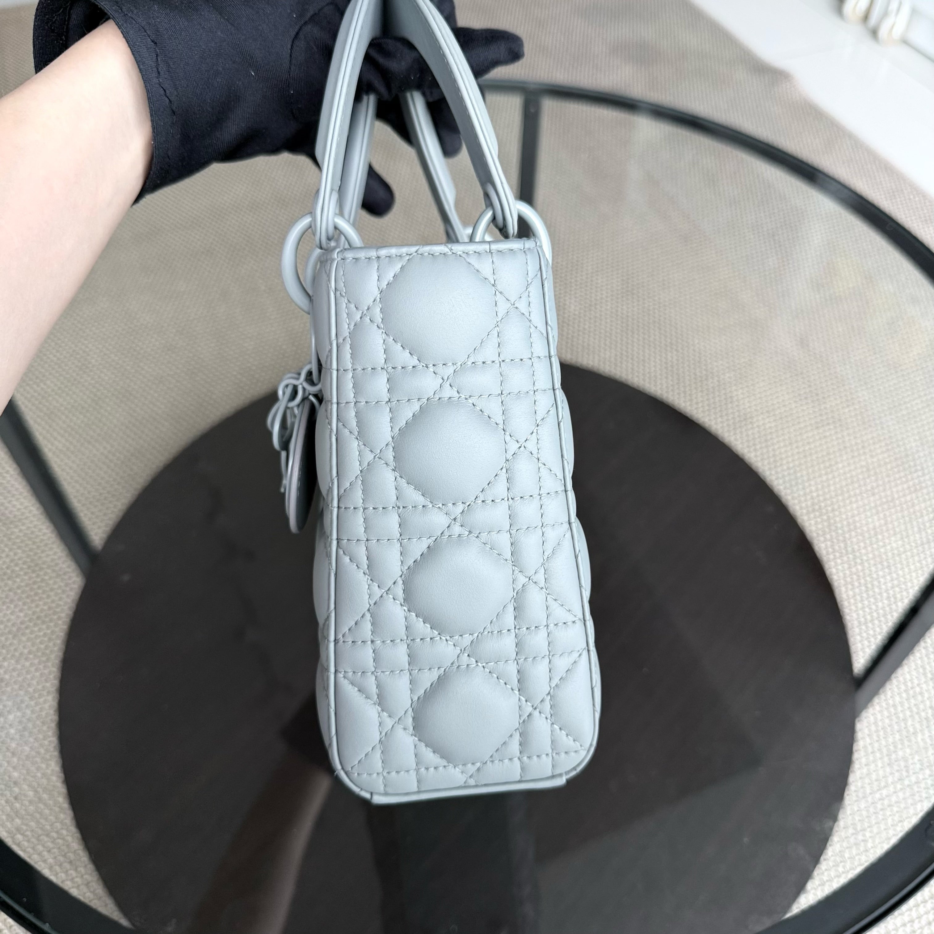 Dior Lady Small ABC - All Gray Grey Cannage Calfskin Black Hardware