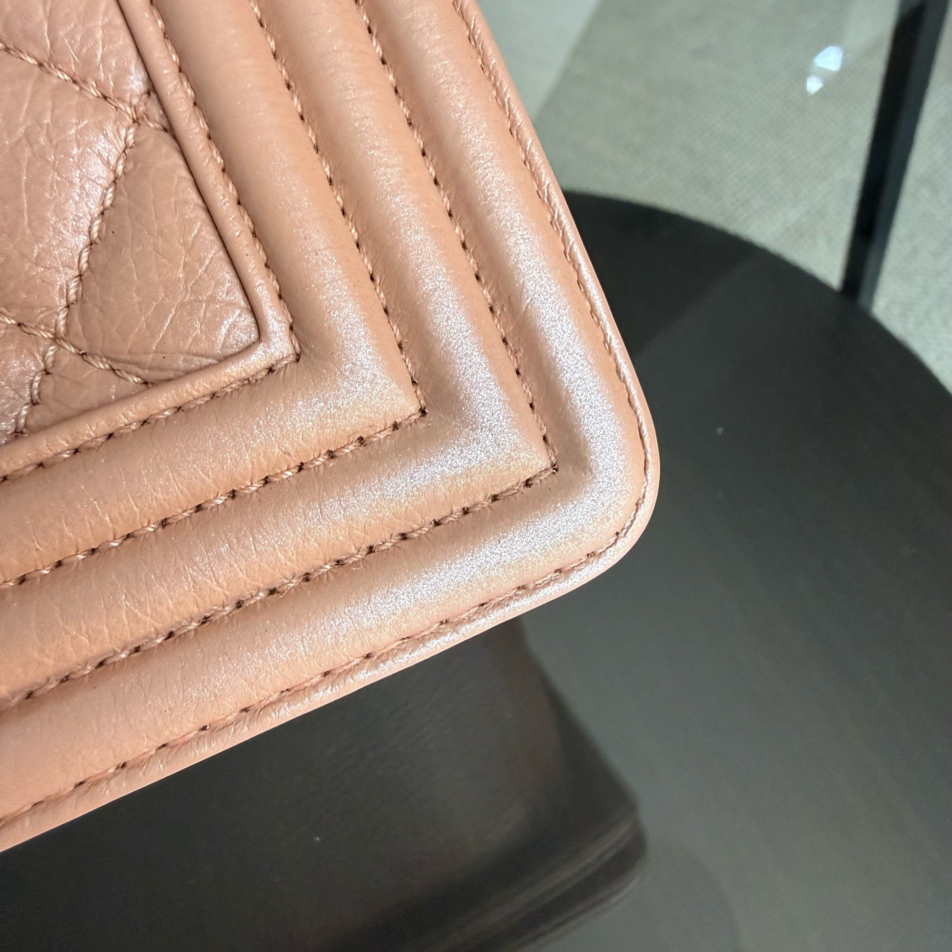 Chanel Boy Medium - 25CM Quilted Calfskin Blush Gold Hardware Series 20
