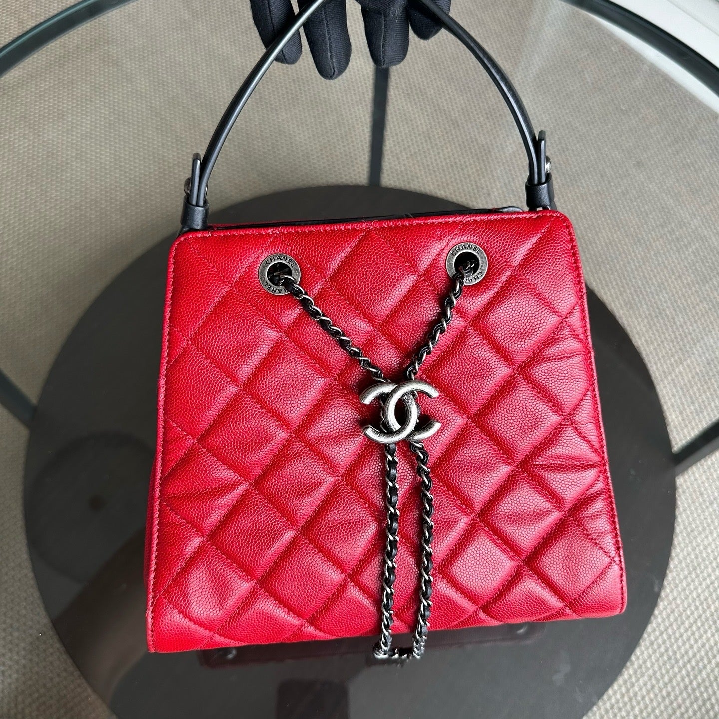 Chanel CC Bucket - Caviar Quilted Calfskin Red RSHW No 22