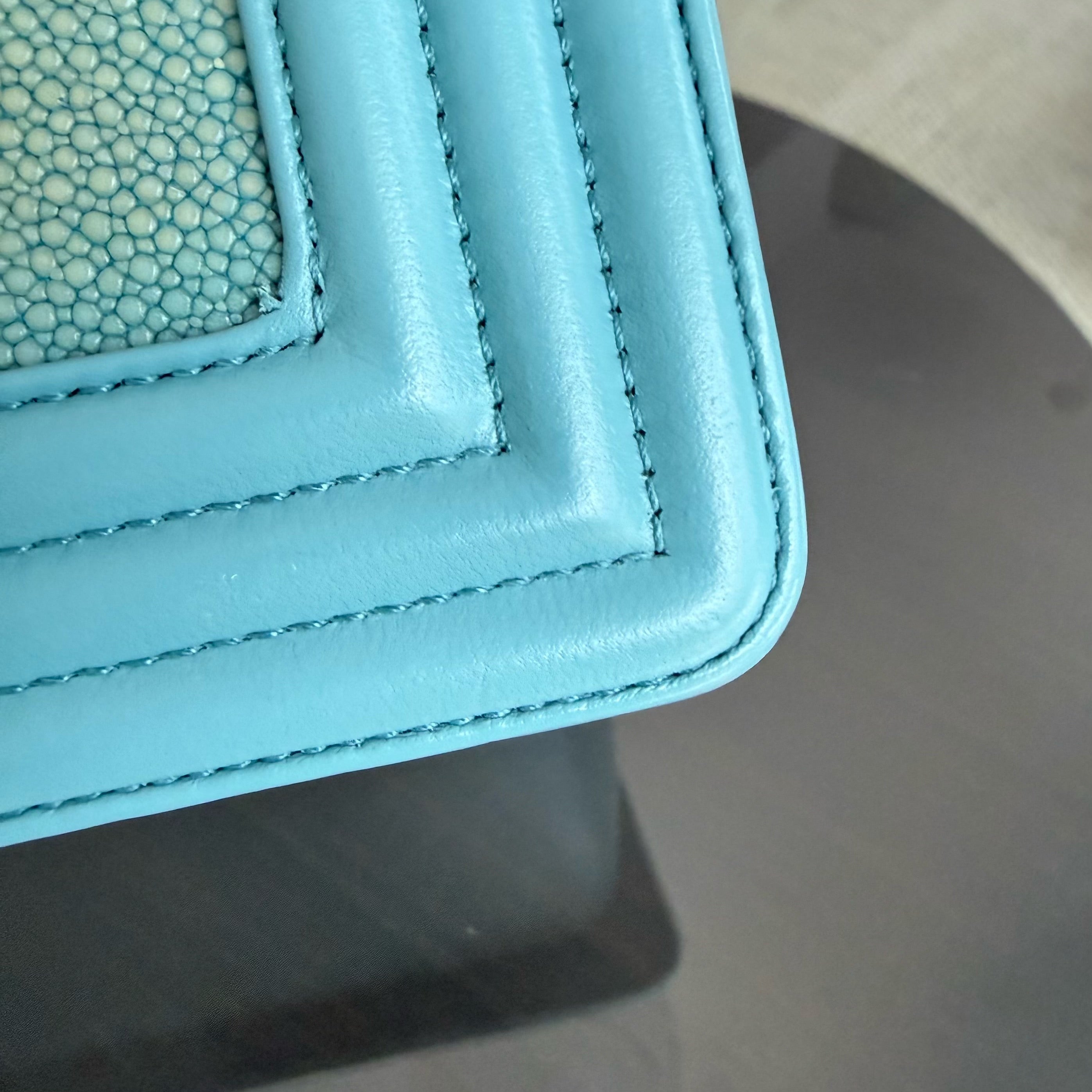 Chanel Boy Small - 20CM Stingray Tiffany Blue Silver Hardware Series 22
