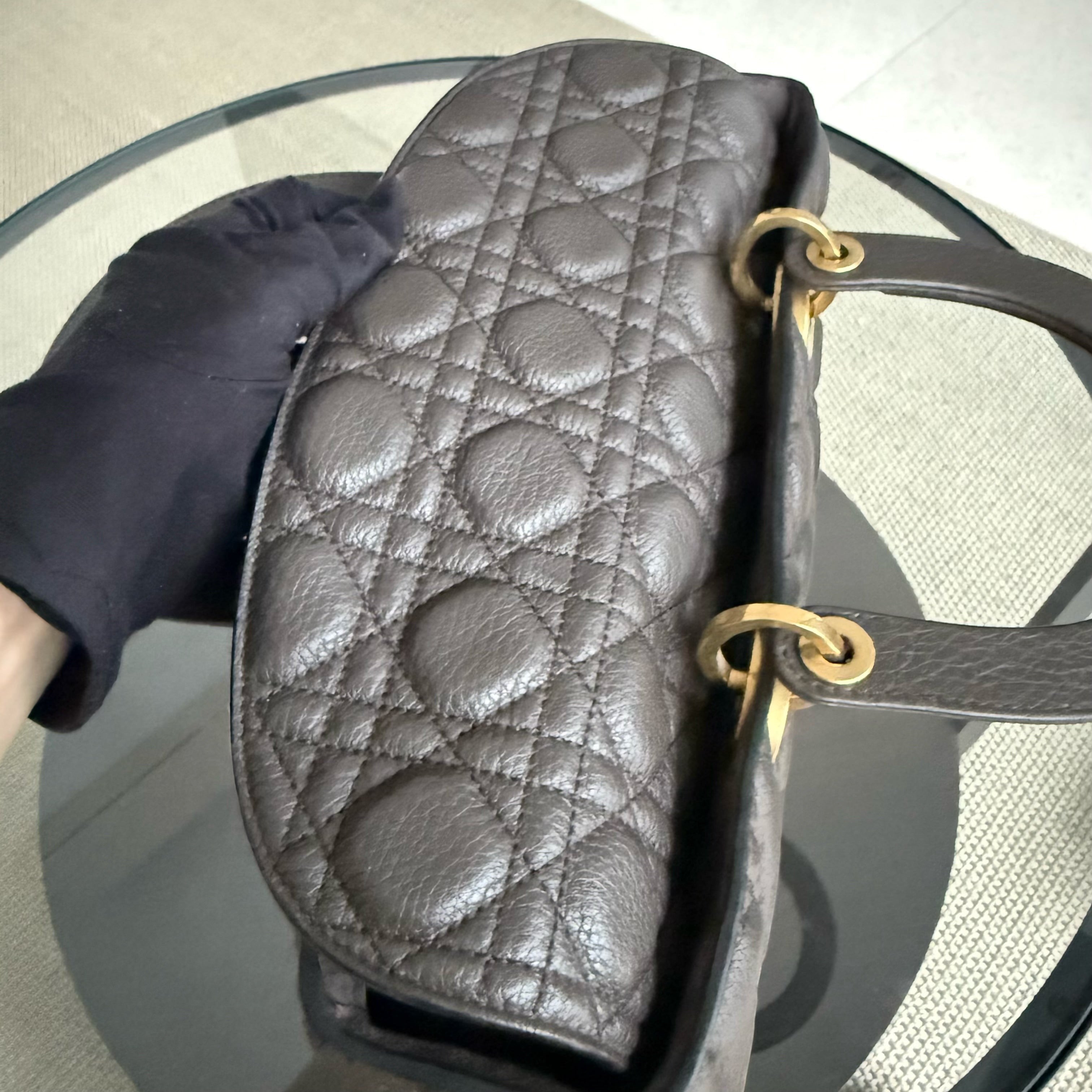 Dior Lady Large Flap - Calfskin Cannage Dark Brown Gold Hardware