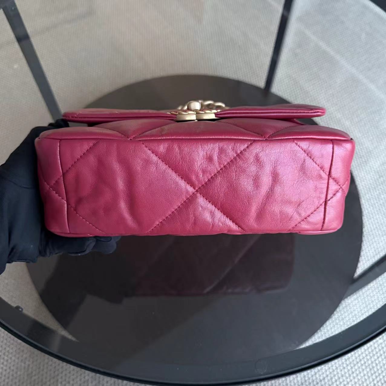 Chanel 19 Bag Small C19 Quilted Goatskin Burgundy Red Two Tone Hardware