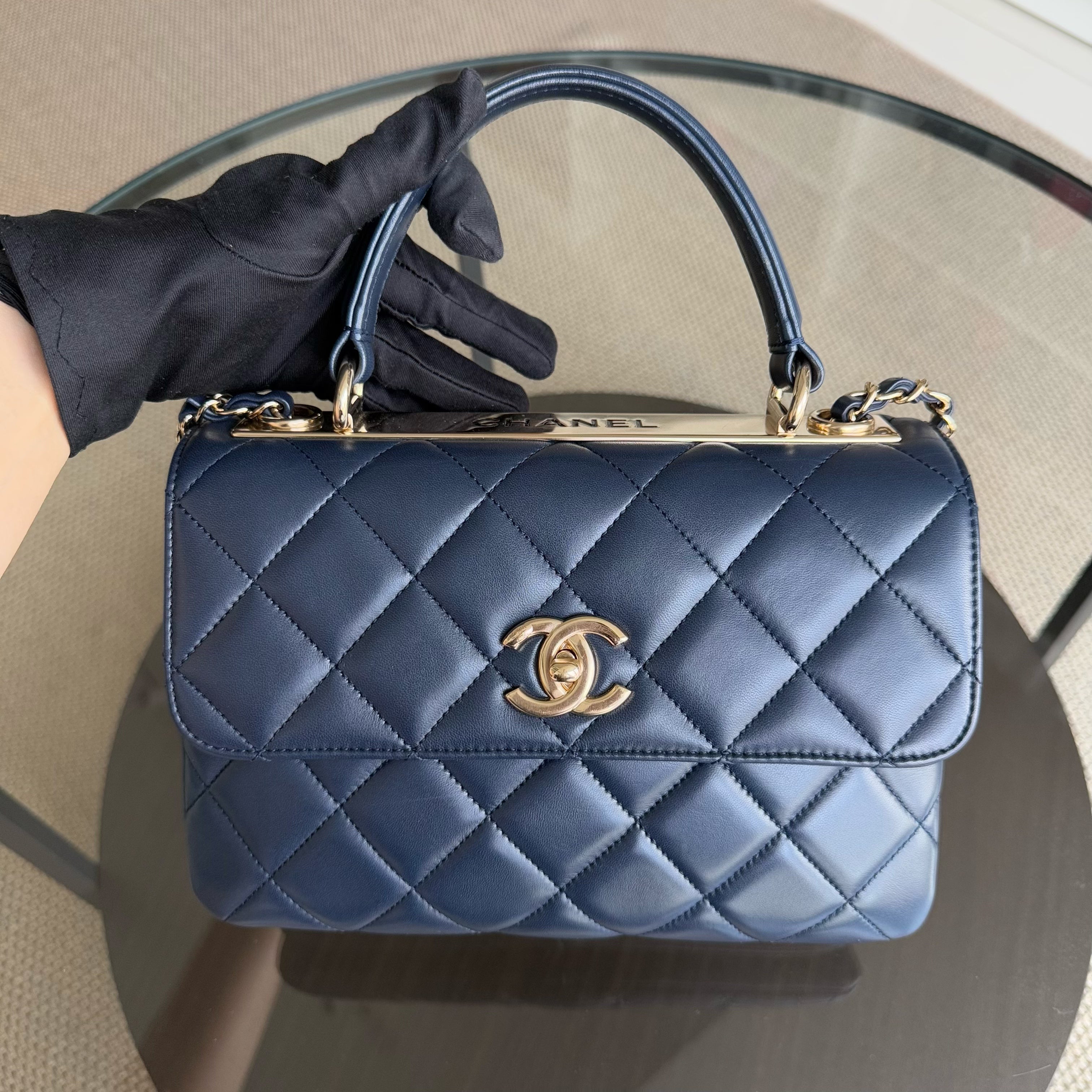 Chanel Trendy CC Small 25CM - Quilted Lambskin Dark Navy Blue Gold Hardware Series 24