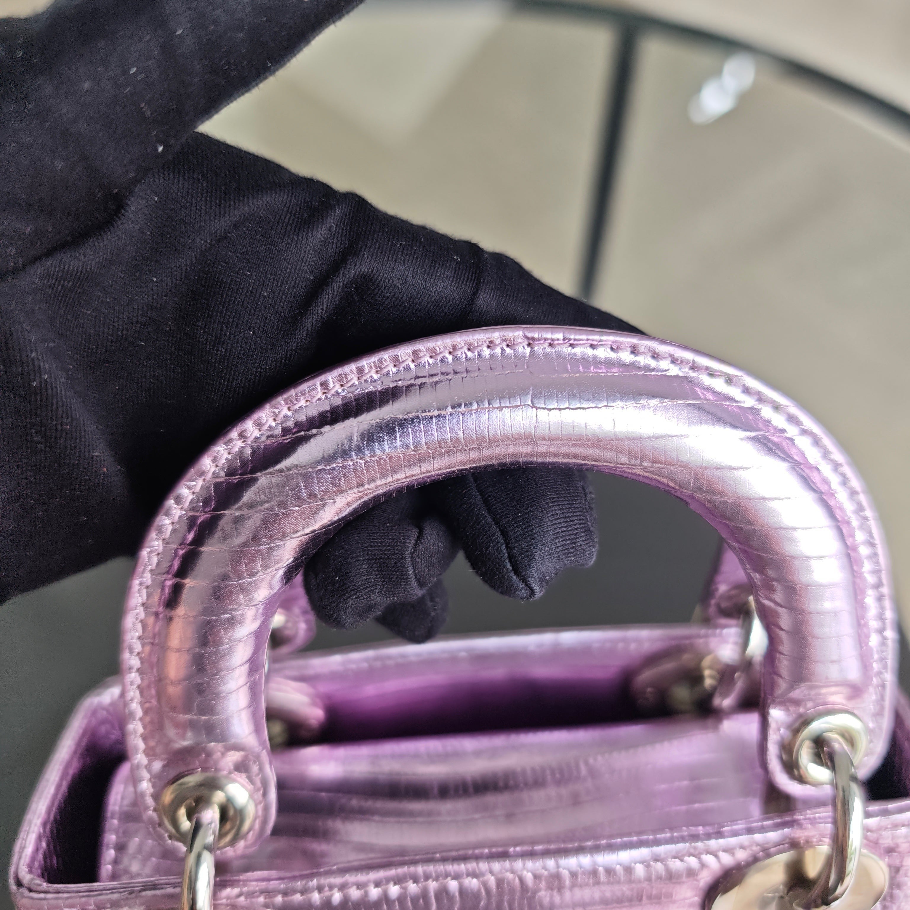 Dior Lady Mini - Exotic Lizard Light Purple Silver Hardware