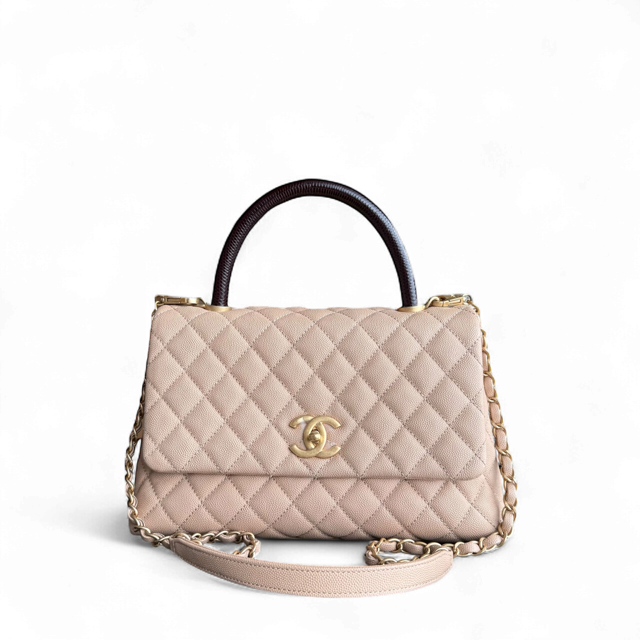 Chanel Coco Handle Medium - Caviar Quilted Grained Calfskin Beige Gold Hardware Series