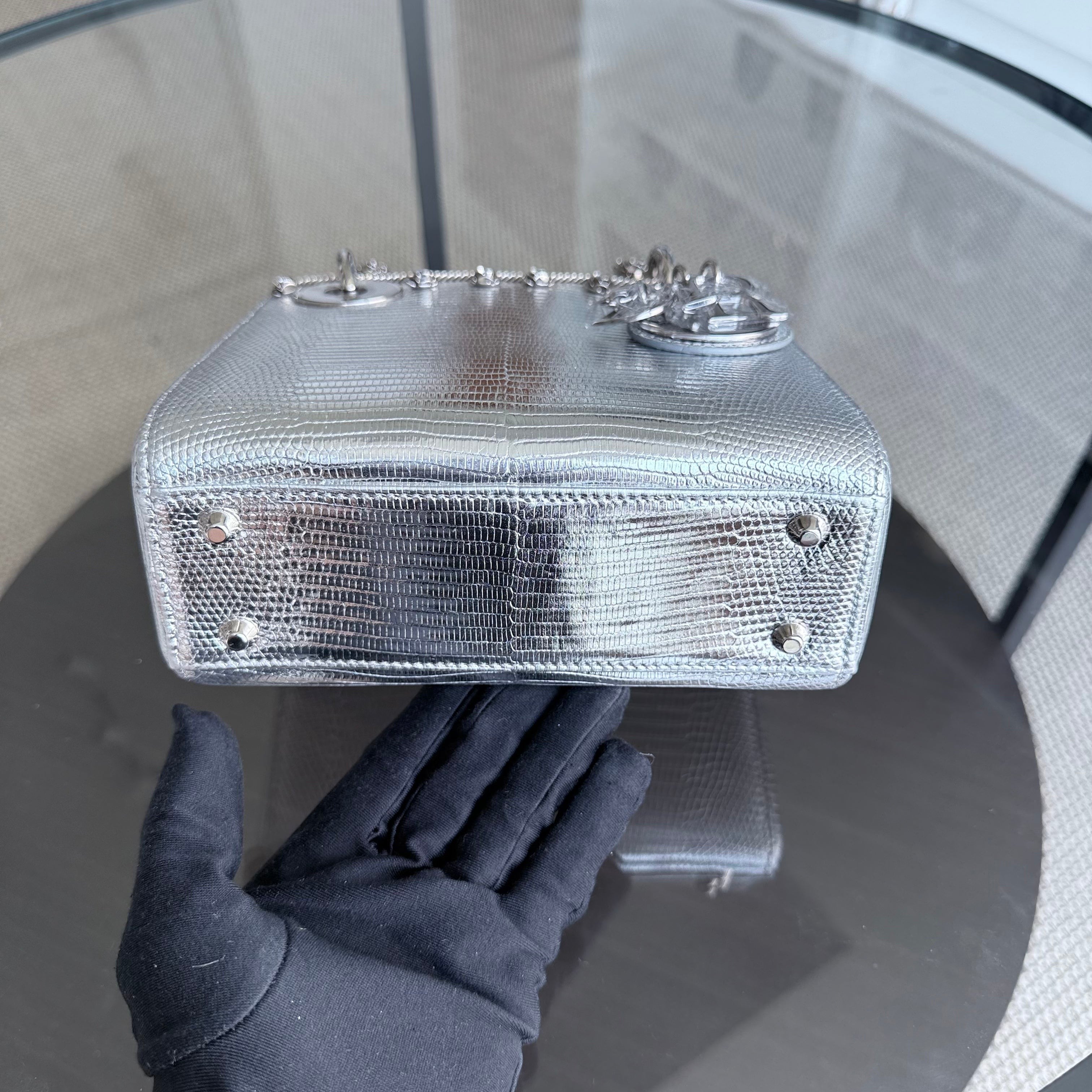 Dior Lady Mini - Exotic Lizard Metallic Limited Edition Silver Hardware