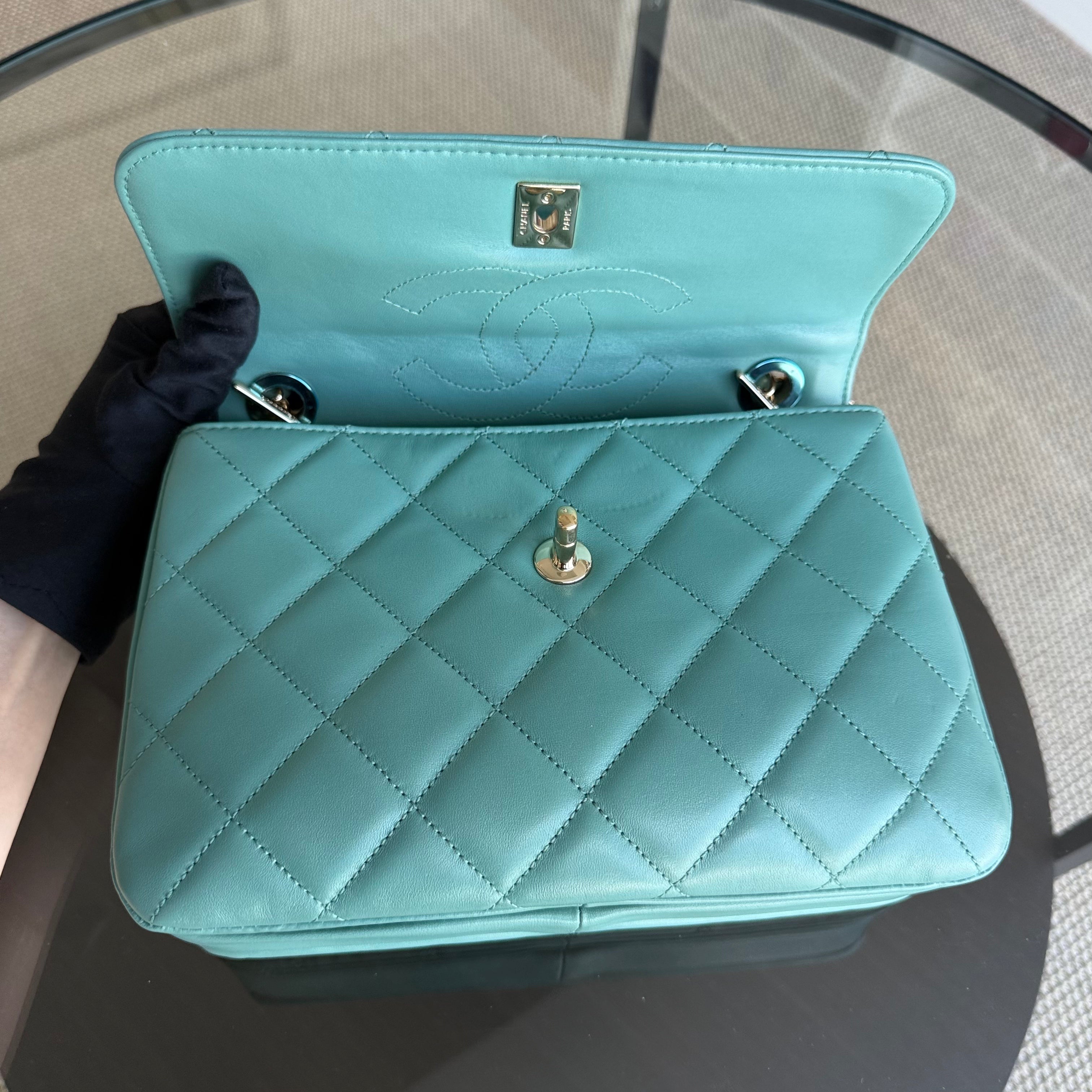 Chanel Trendy CC Small - Quilted Lambskin Cyan Blue Green Gold Hardware Series 20