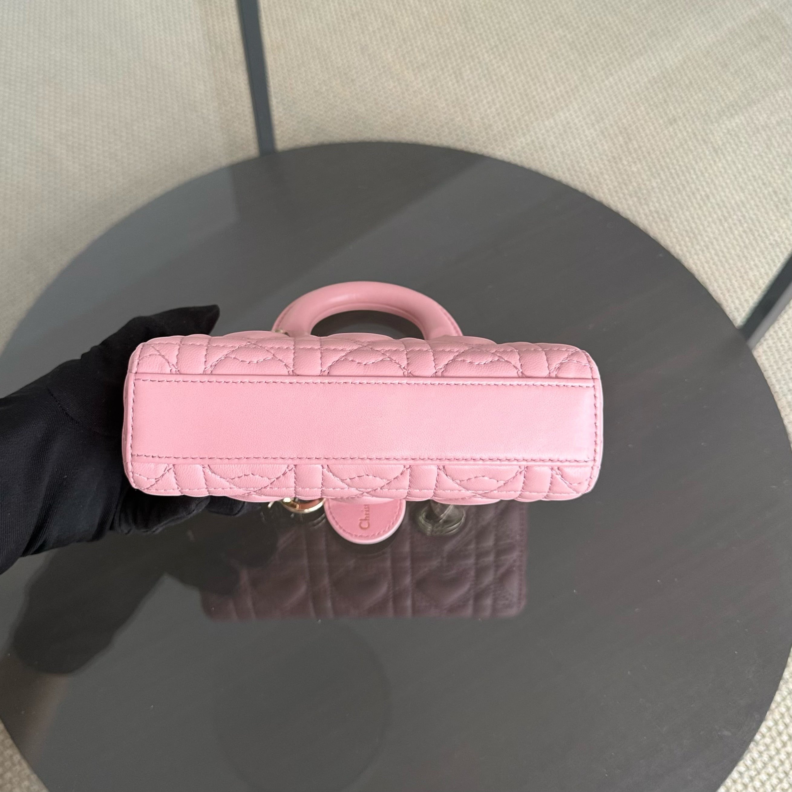 Dior D-Joy Mini - 17CM Lambskin Pink Gold Hardware