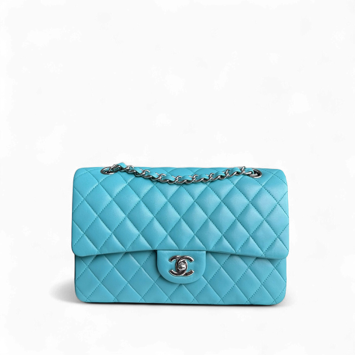 Chanel Classic Flap Medium - 25CM Quilted Lambskin Blue Silver Hardwar
