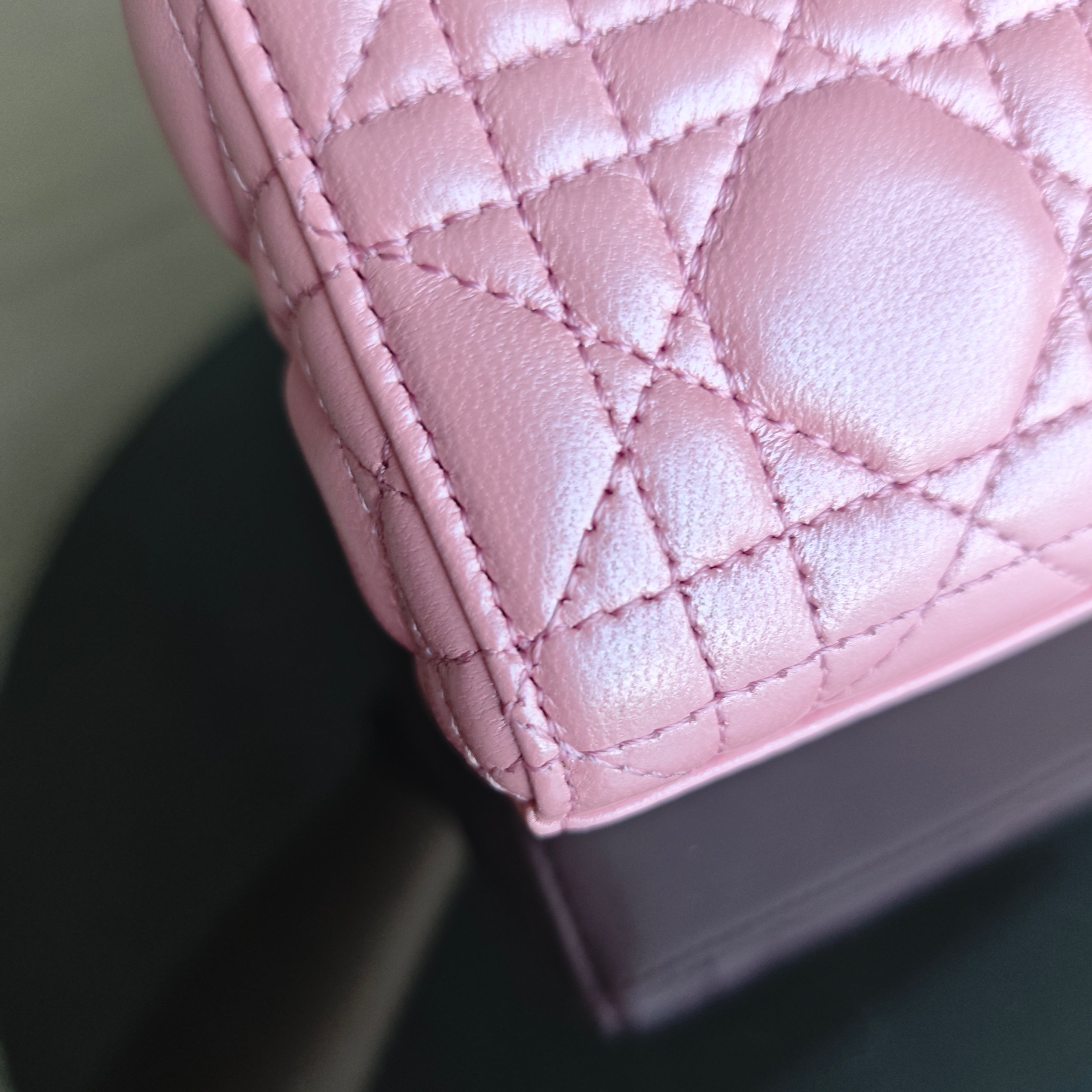 Dior D-Joy Micro - Cannage Lambskin Iridescent Pink Gold Hardware 17CM