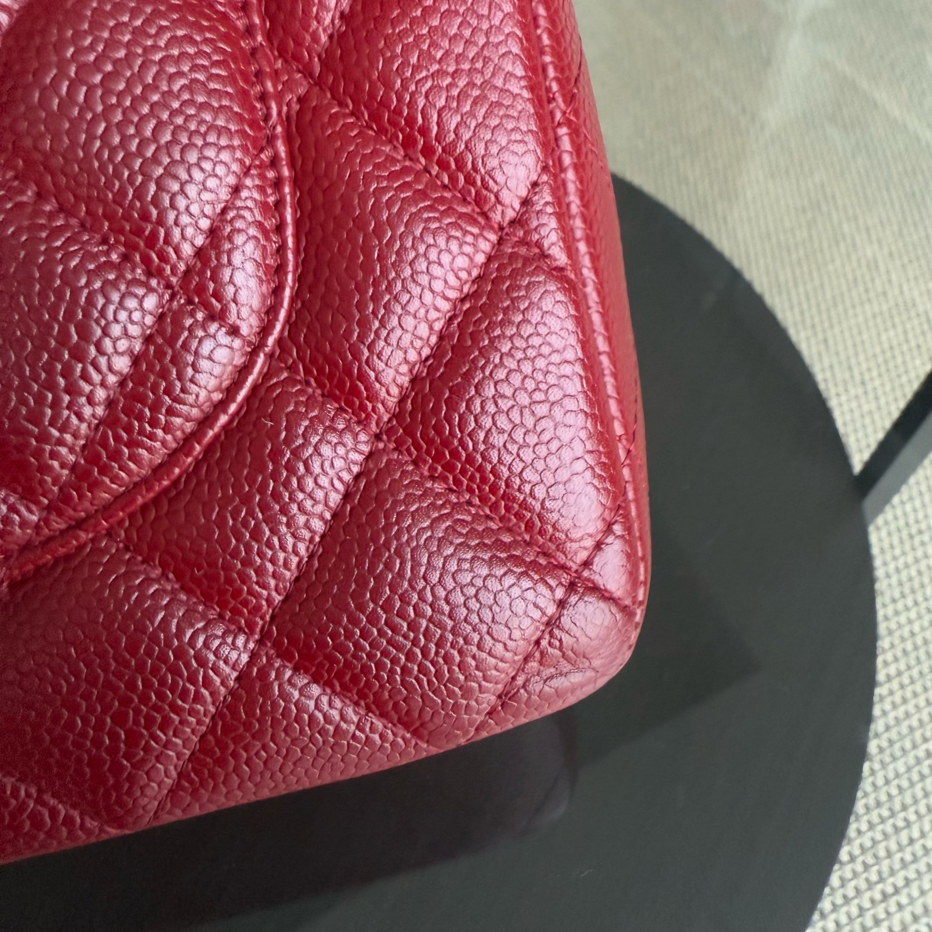 Chanel Classic Flap Jumbo - Caviar 30CM Single Flap Quilted Burgundy Dark Red Silver Hardware Series 13