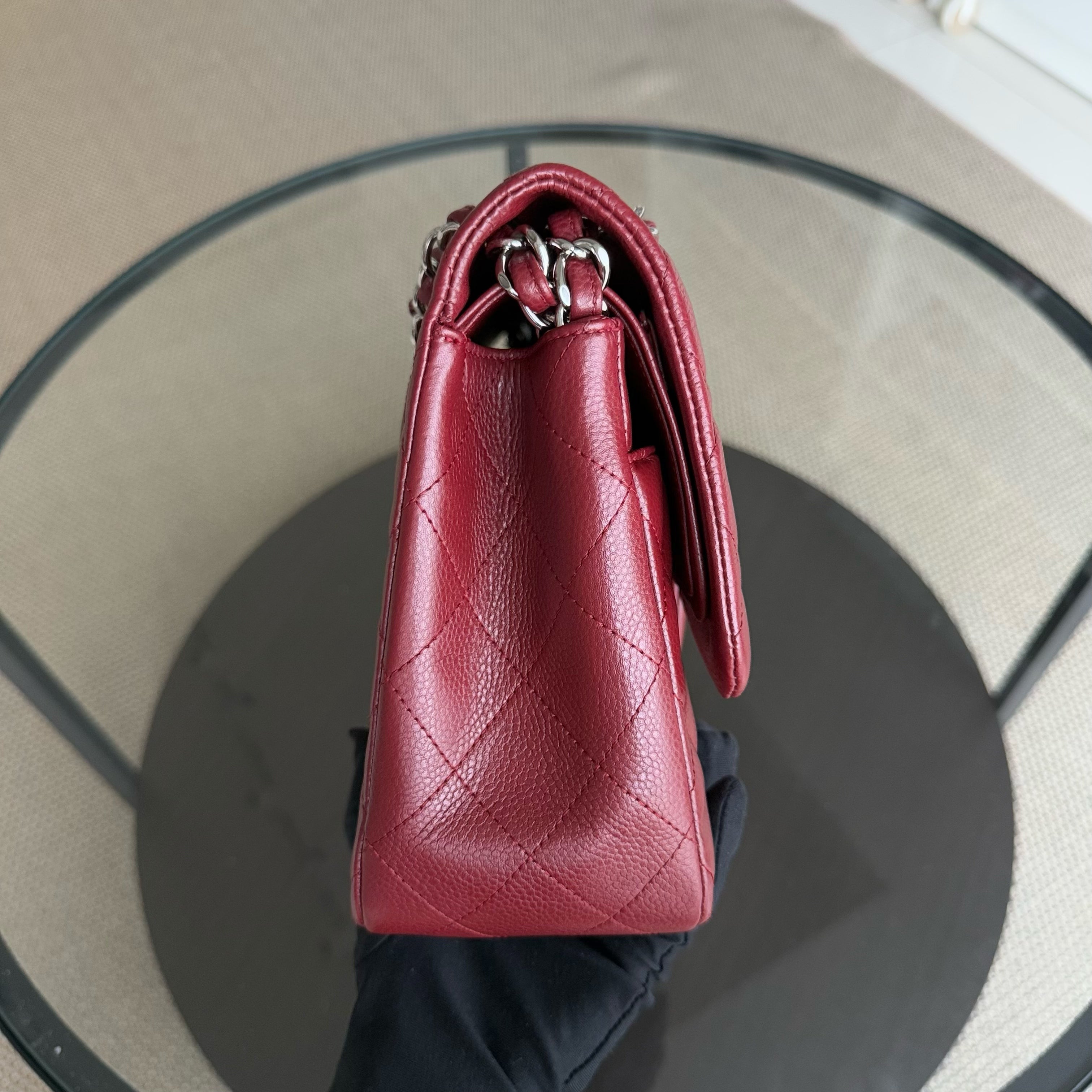 Chanel Classic Flap Jumbo - Caviar Double Flap Quilted Burgundy Dark Red Silver Hardware Series 15