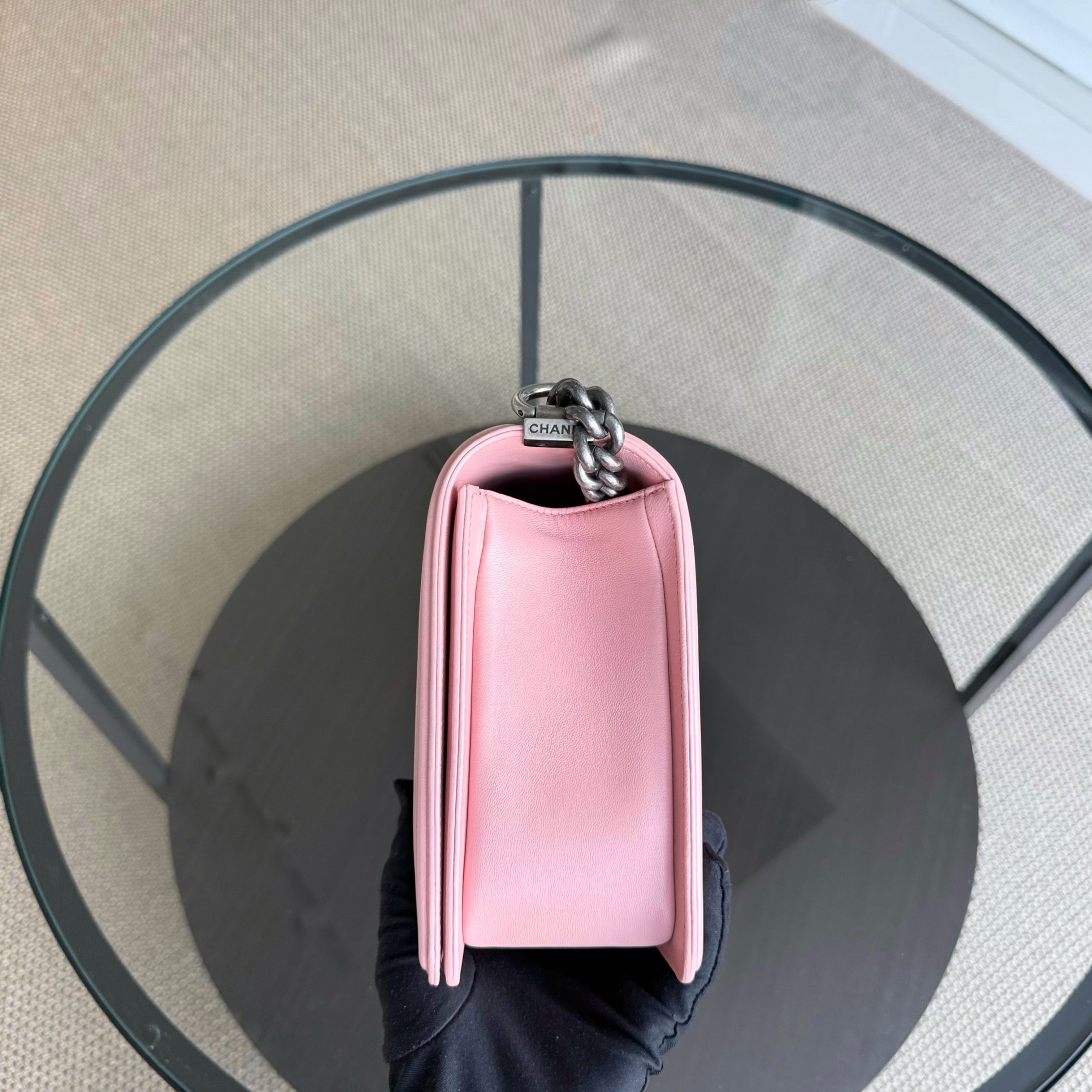 Chanel Boy Medium - 28CM Quilted Lambskin Pink Ruthenium Silver Hardware Series 20