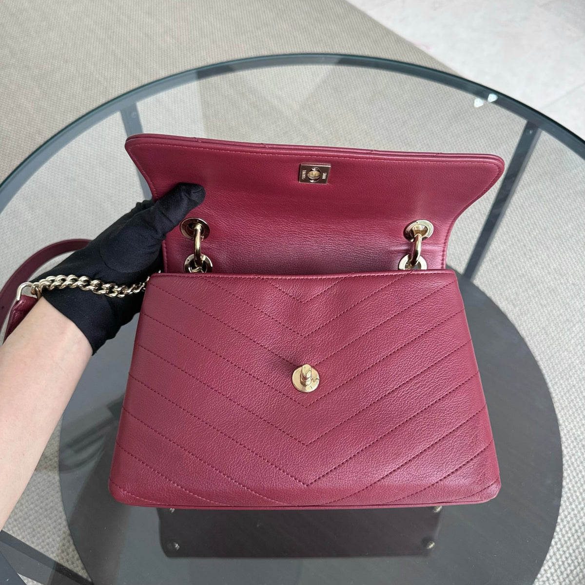 Chanel Handle Medium - 24CM Caviar Quilted Dark Red Gold Hardware Series 25