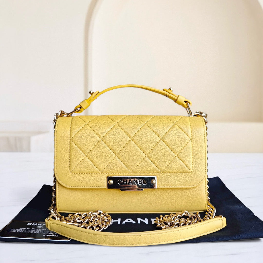 Chanel Label Click Small - Quilted Grained Calfskin Yellow Gold Hardware Series 23