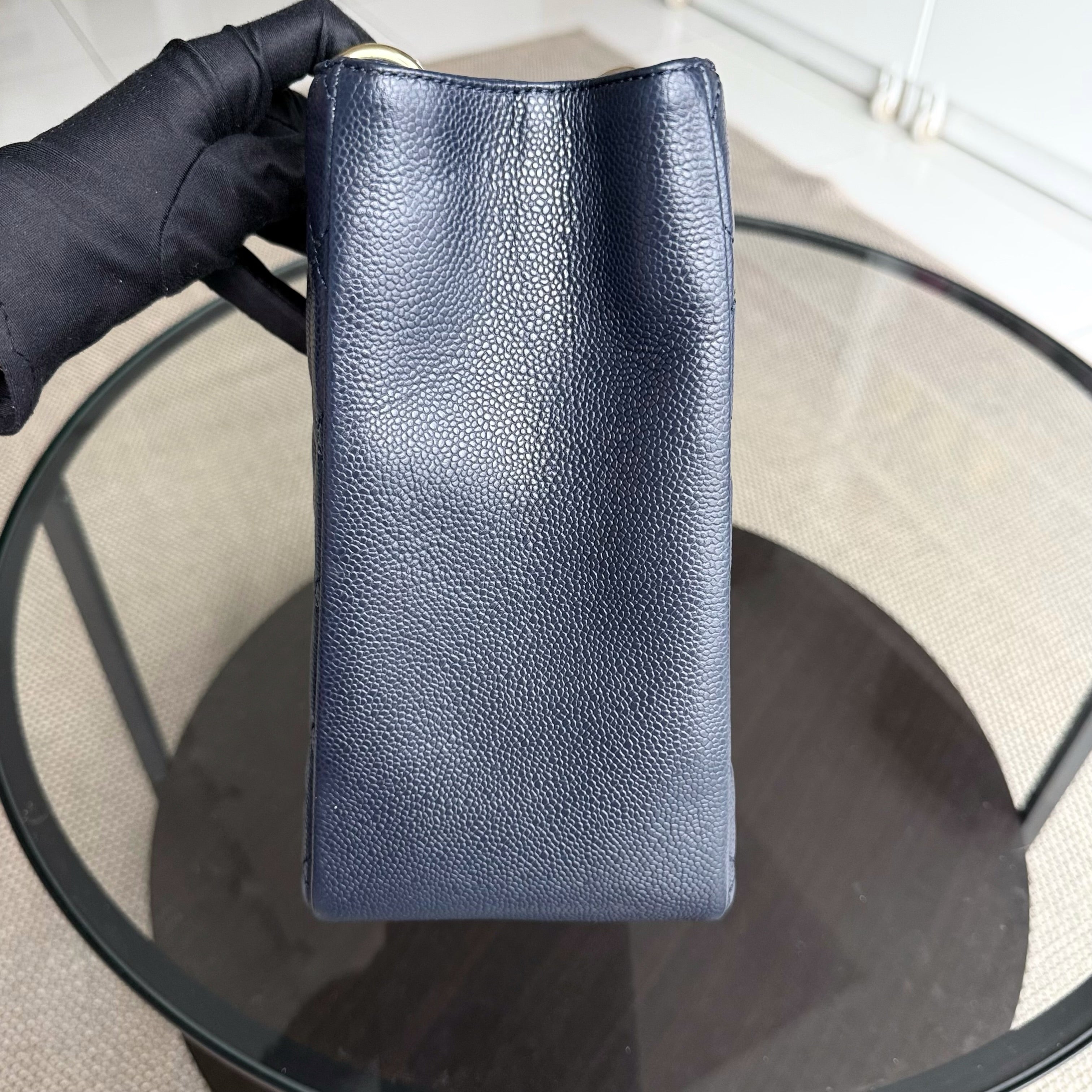 Chanel GST Grand Shopping Tote - Caviar Quilted Grained Calfskin Dark Navy Blue Gold Hardware Series 19