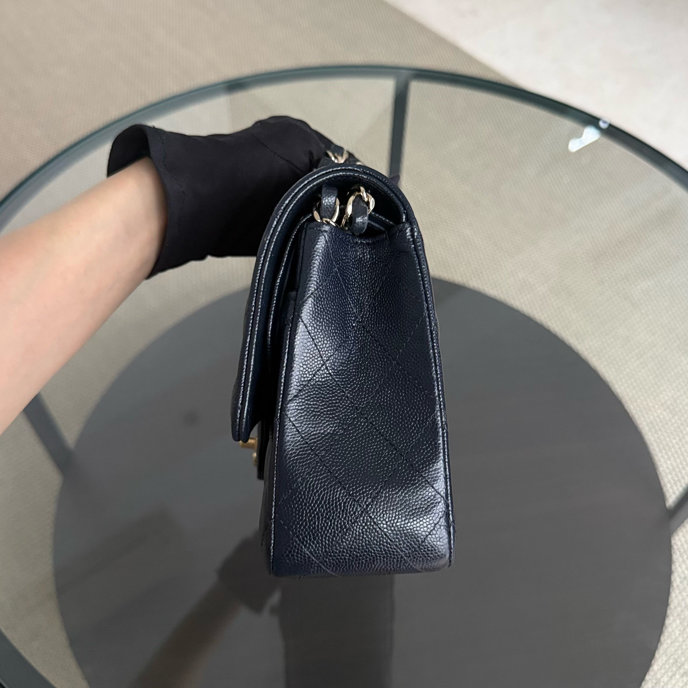 Chanel Classic Flap Medium - Caviar 25CM Quilted Dark Midnight Blue Gold Hardware Series 28