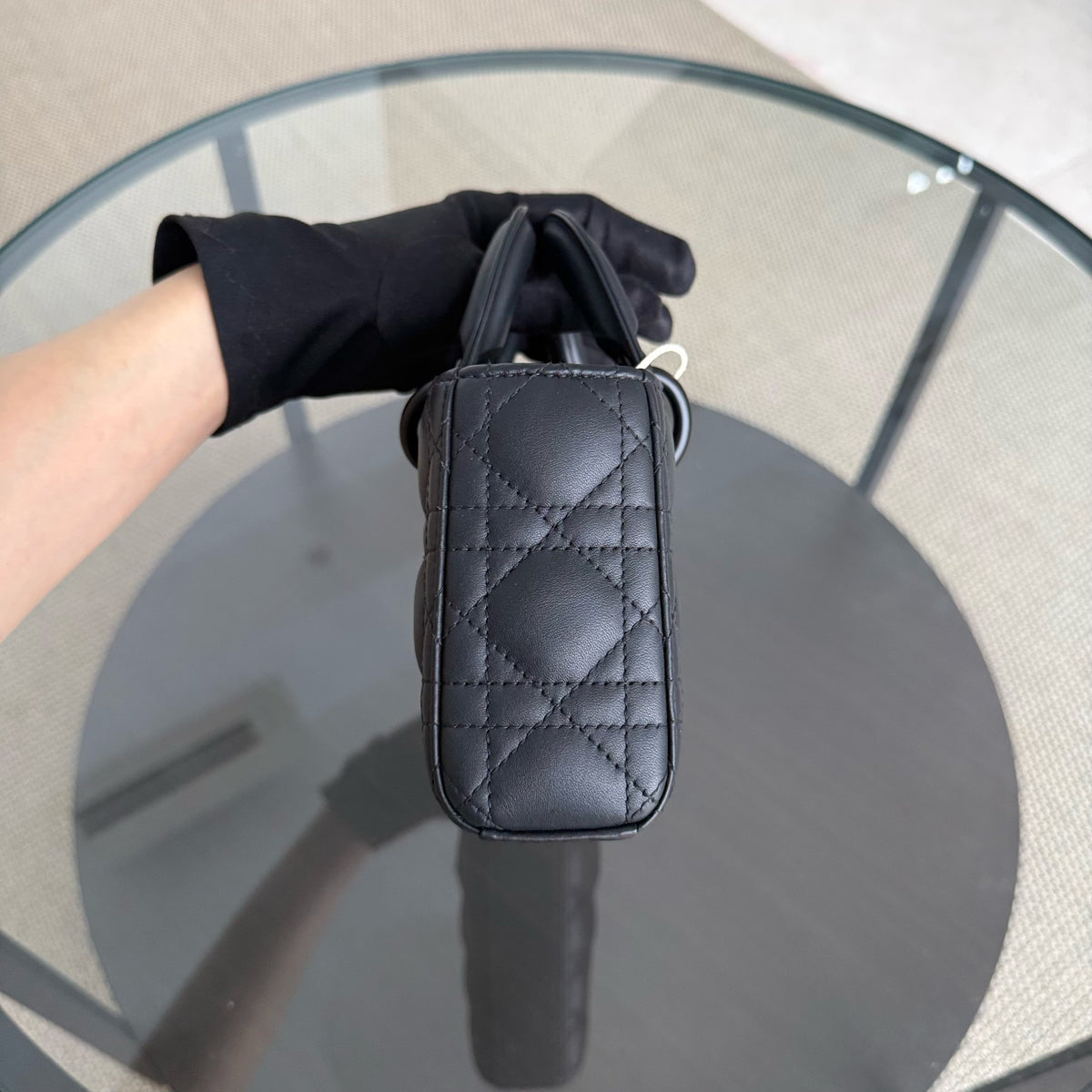 Dior D-Joy Small Lady - Cannage Calfskin Black All Black Hardware
