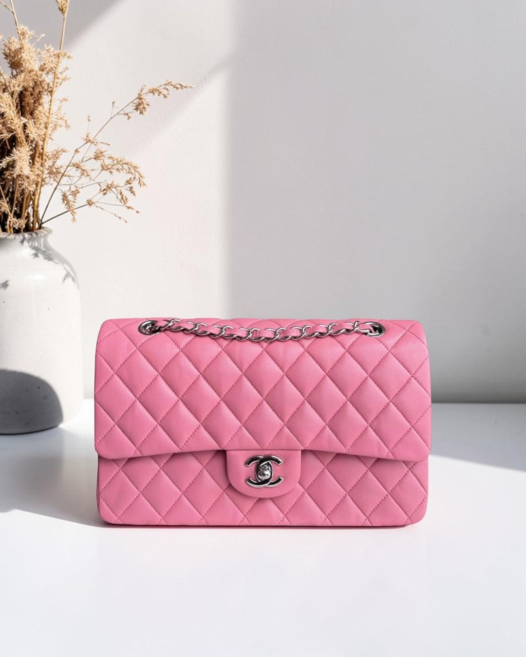 Chanel Classic Flap Medium - 25CM Quilted Lambskin Light Pink Gold Hardware Series 18