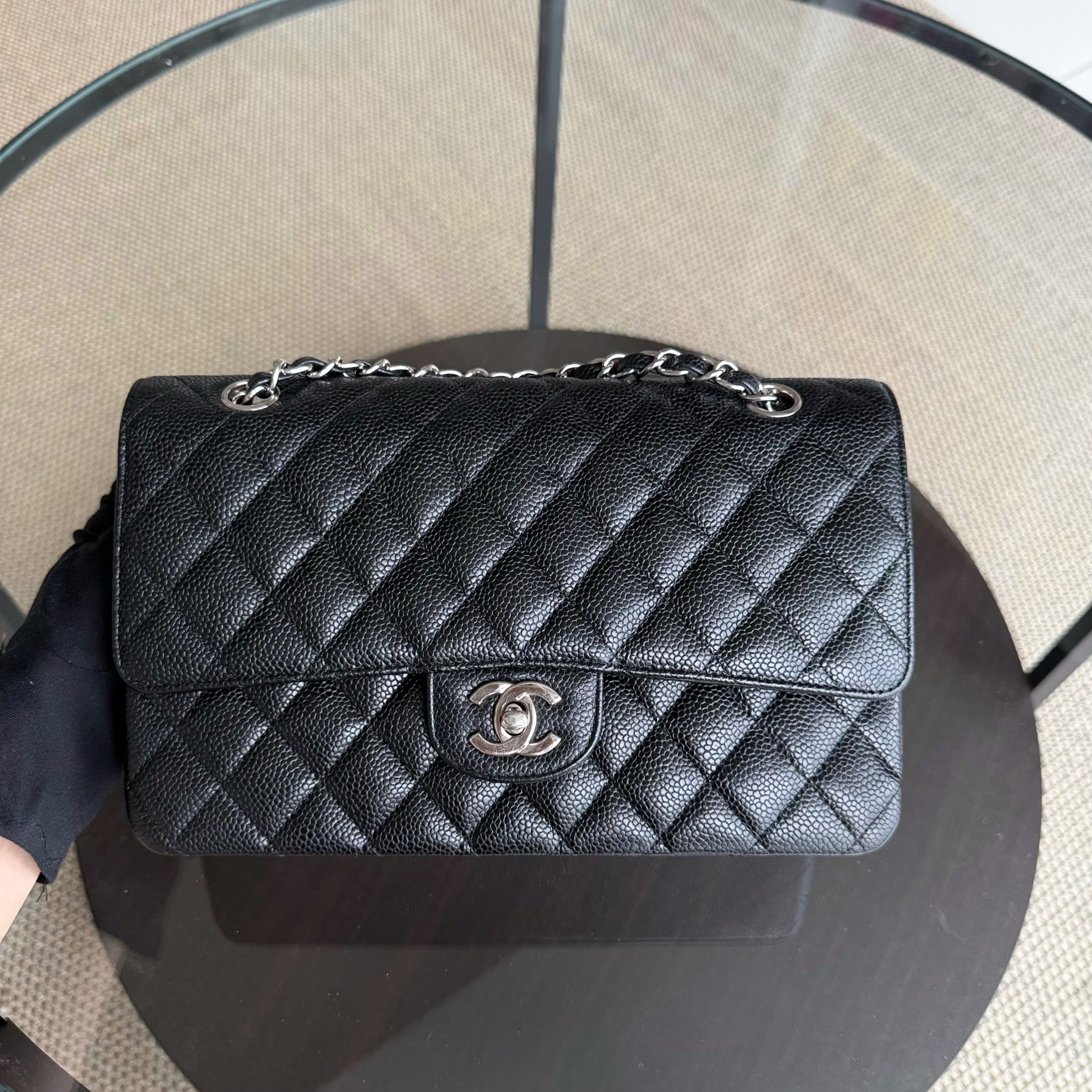 Chanel Classic Flap Medium - 25CM Quilted Caviar Black Silver Hardware Series 12