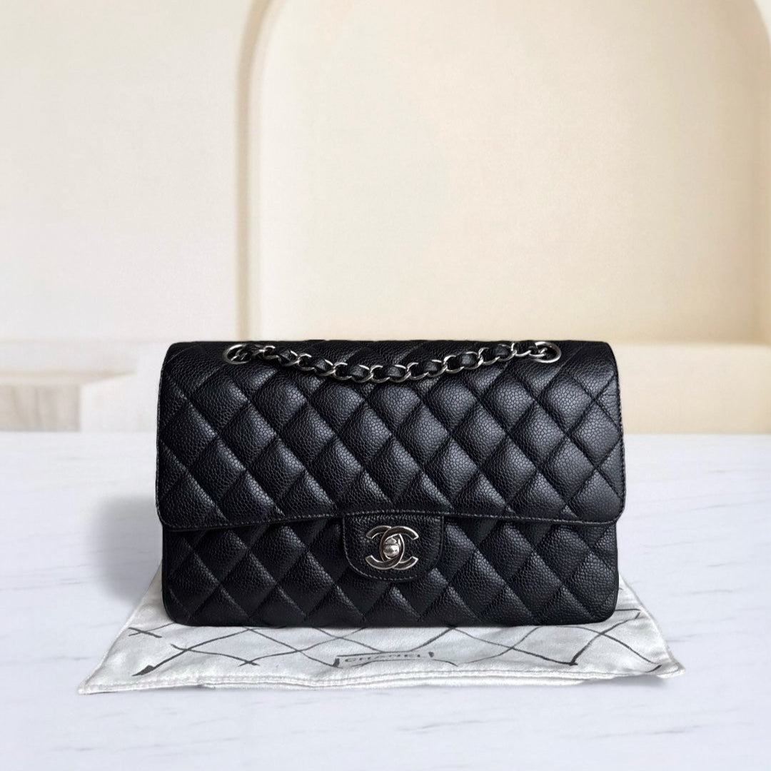 Chanel Classic Flap Medium - 25CM Quilted Caviar Black Silver Hardware Series 20