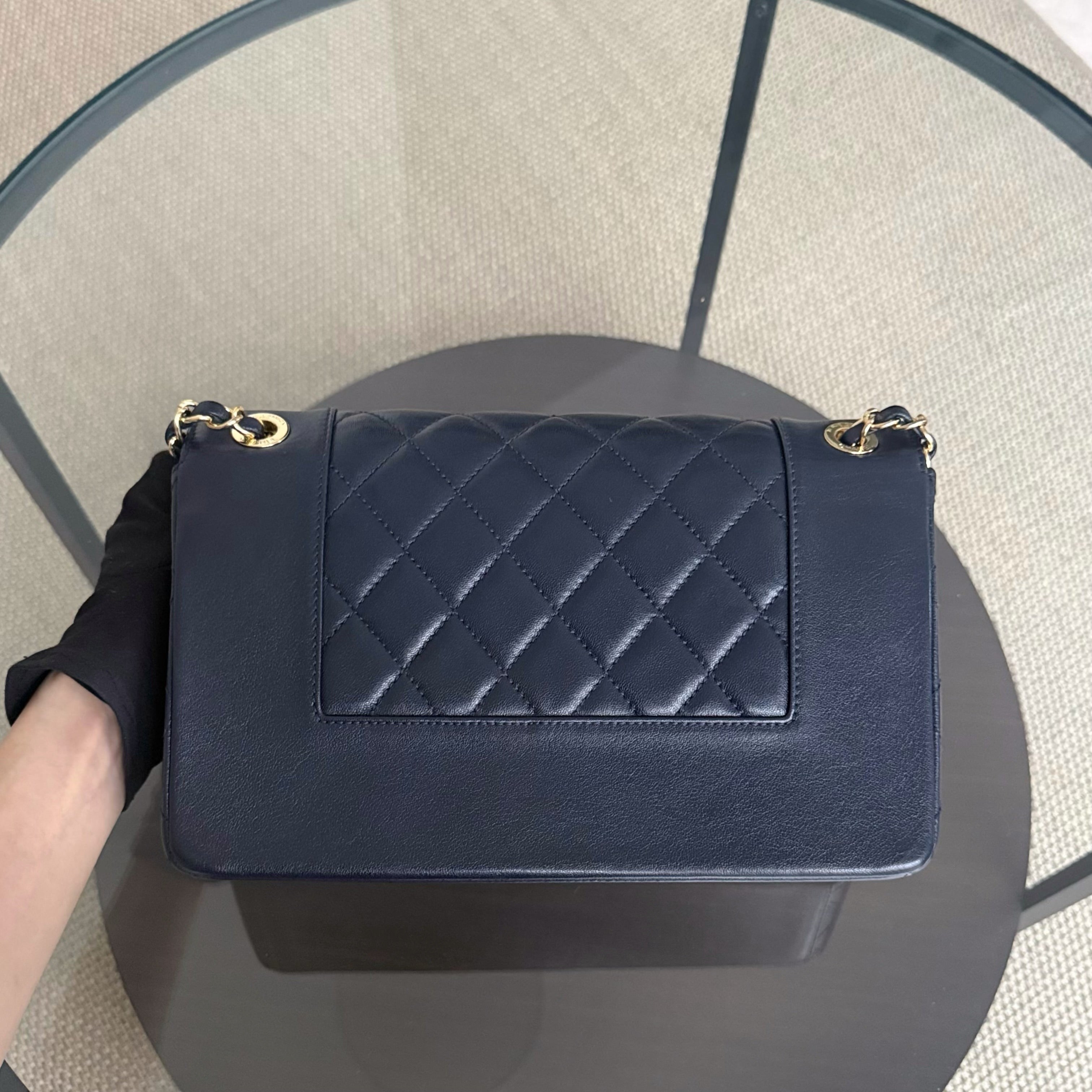Chanel Seasonal Flap Mademoiselle - 28CM Quilted Lambskin Midnight Blue Gold Hardware Series 23