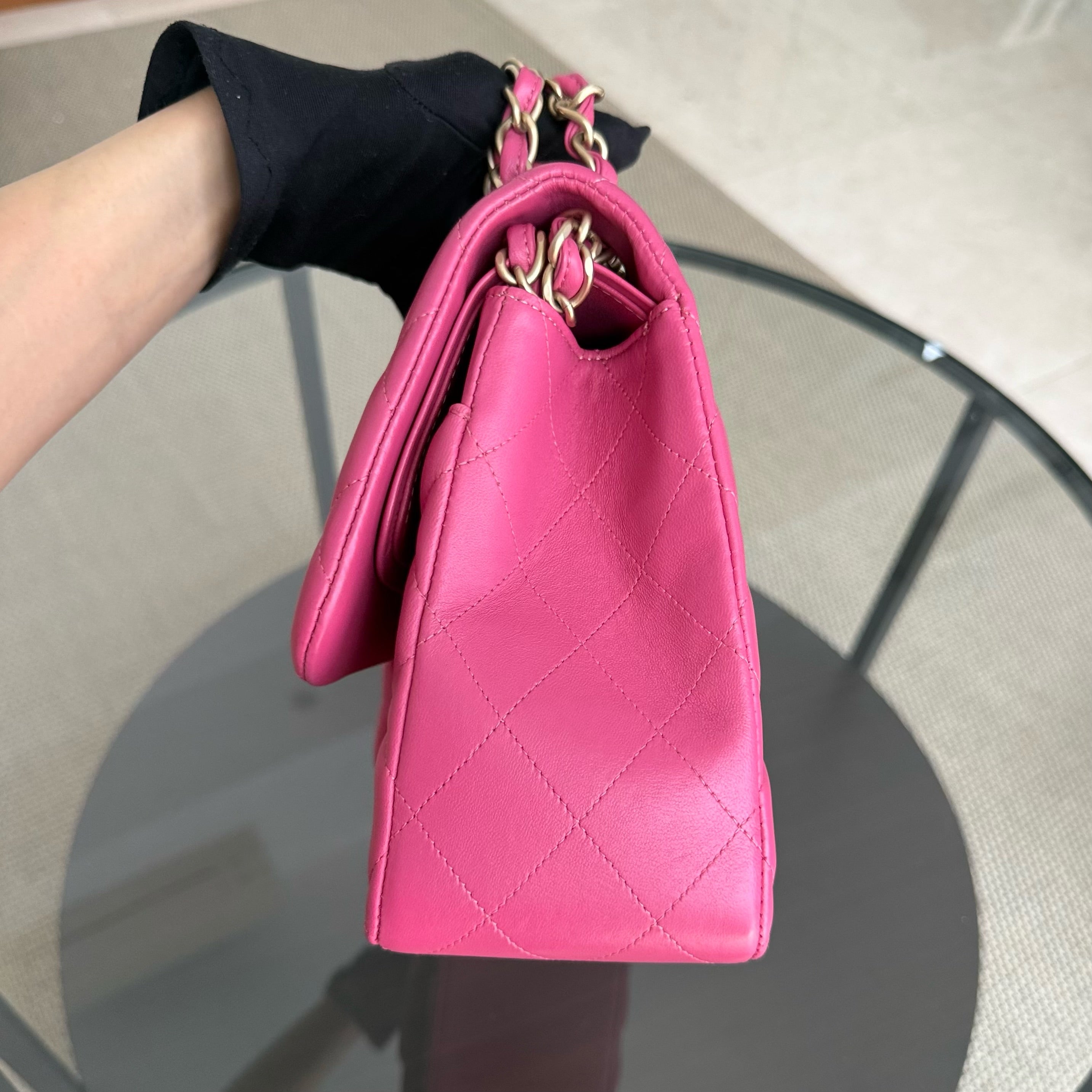 Chanel Classic Flap Jumbo - Double Flap 30CM Quilted Lambskin Pink Gold Hardware Series 17