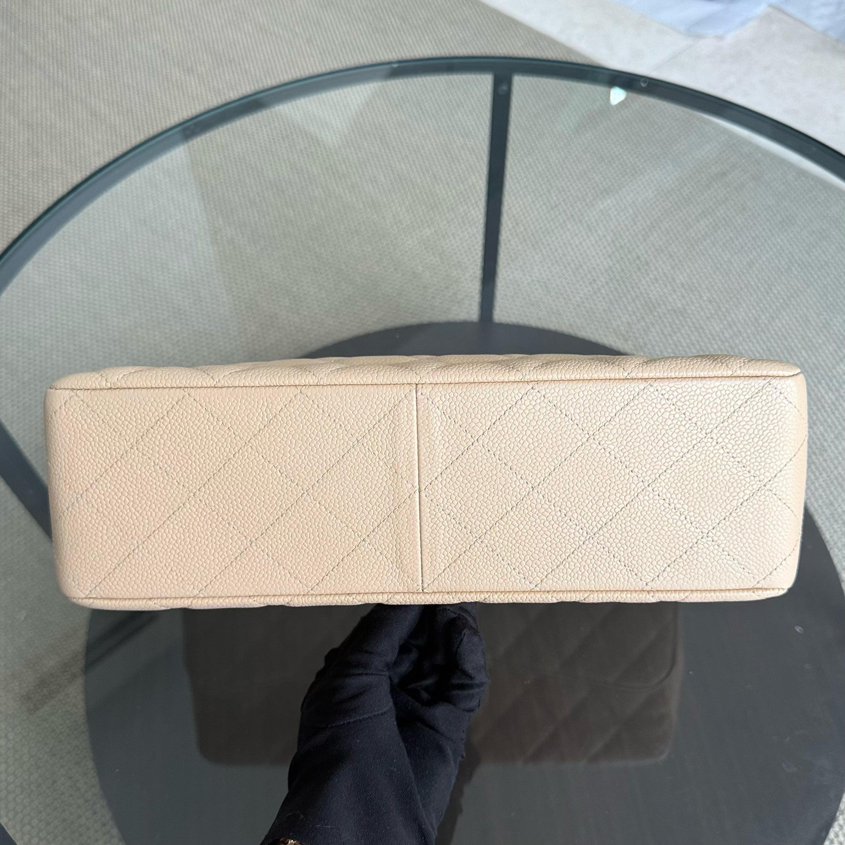 Chanel Classic Flap Jumbo - Caviar 30CM Single Flap Quilted Beige Gold Hardware Series 12