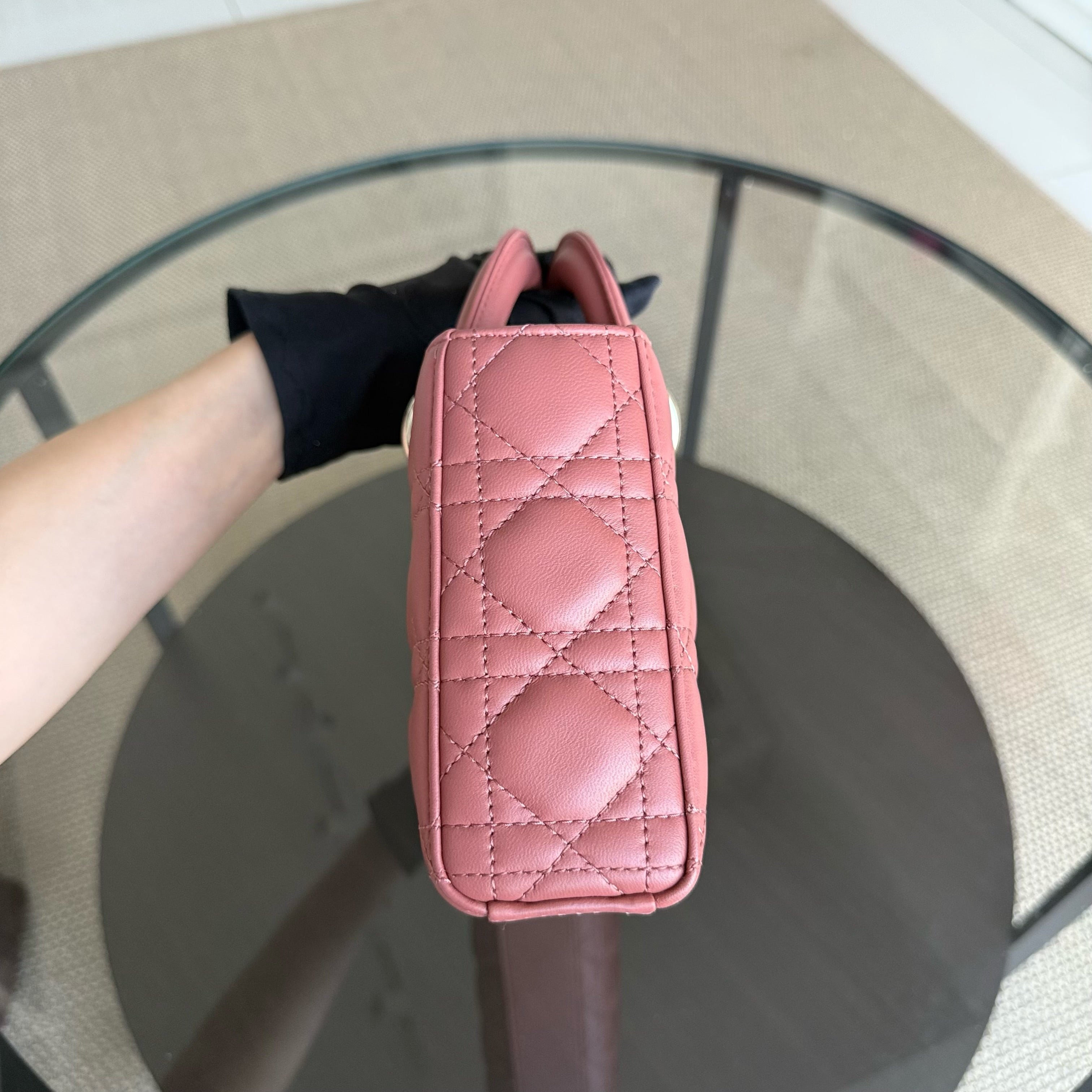 Dior D-Joy Medium - Cannage Lambskin Blush Pink Gold Hardware
