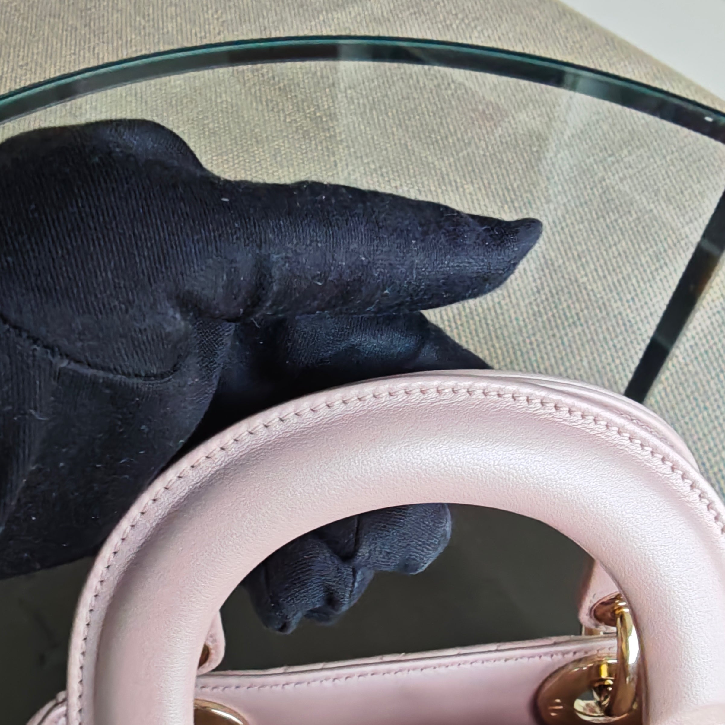 Dior Lady Mini - Cannage Lambskin Light Pink Gold Hardware Chain Strap