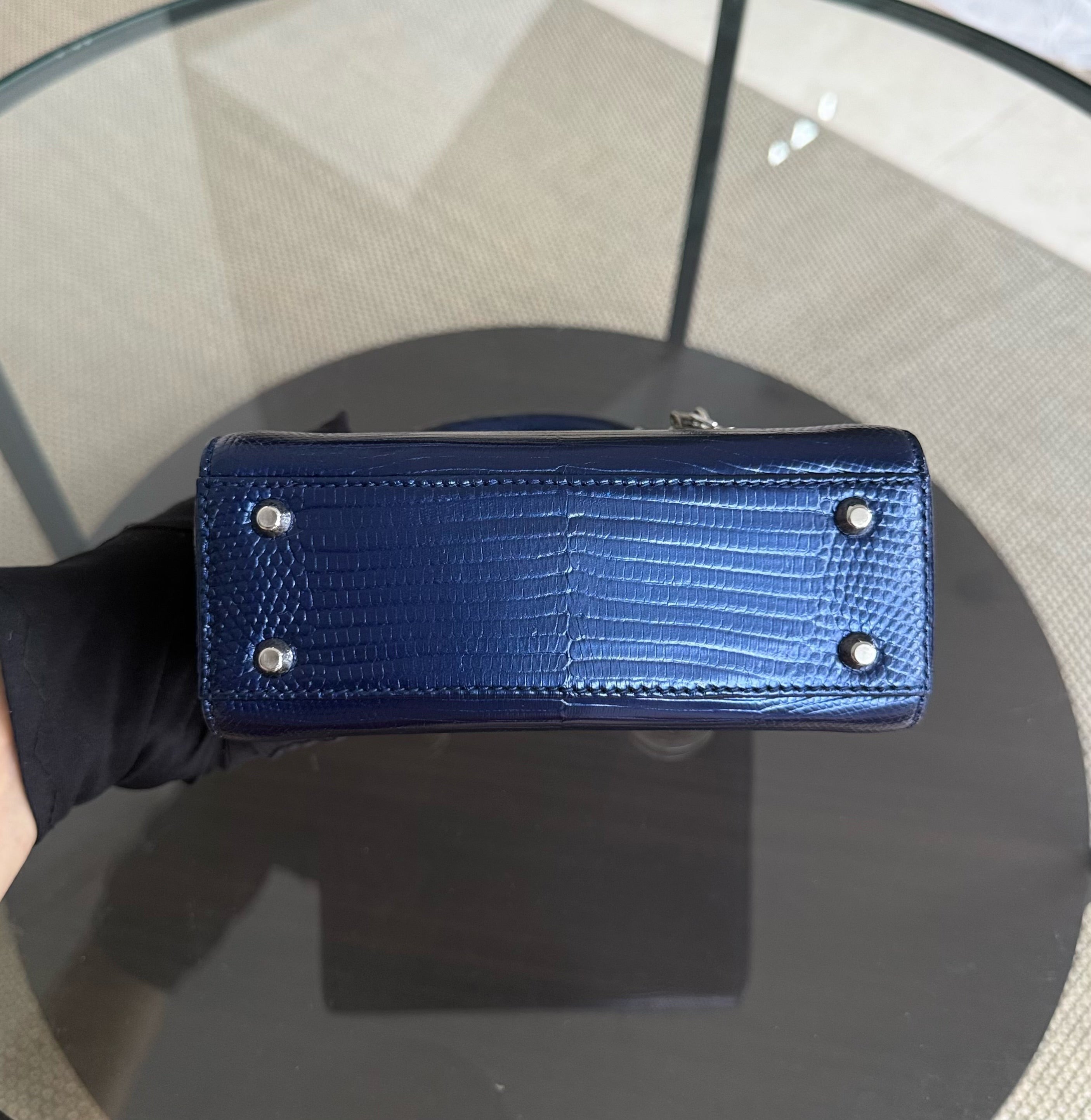 Dior Lady Mini - Exotic Lizard Dark Blue Silver Hardware