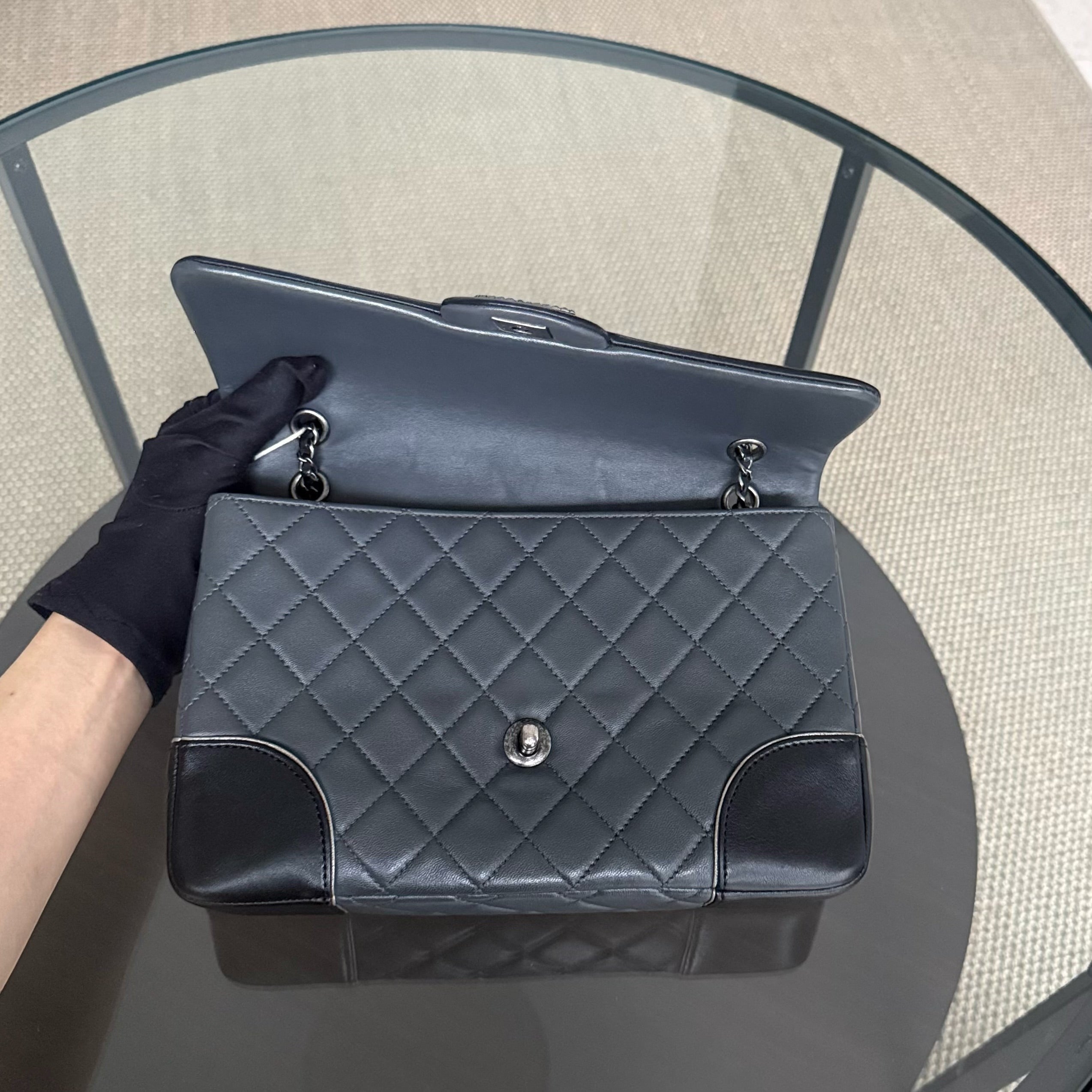 Chanel Flap Medium - Calfskin 25CM Quilted Dark Gray Ruthenium Silver Hardware Series 21