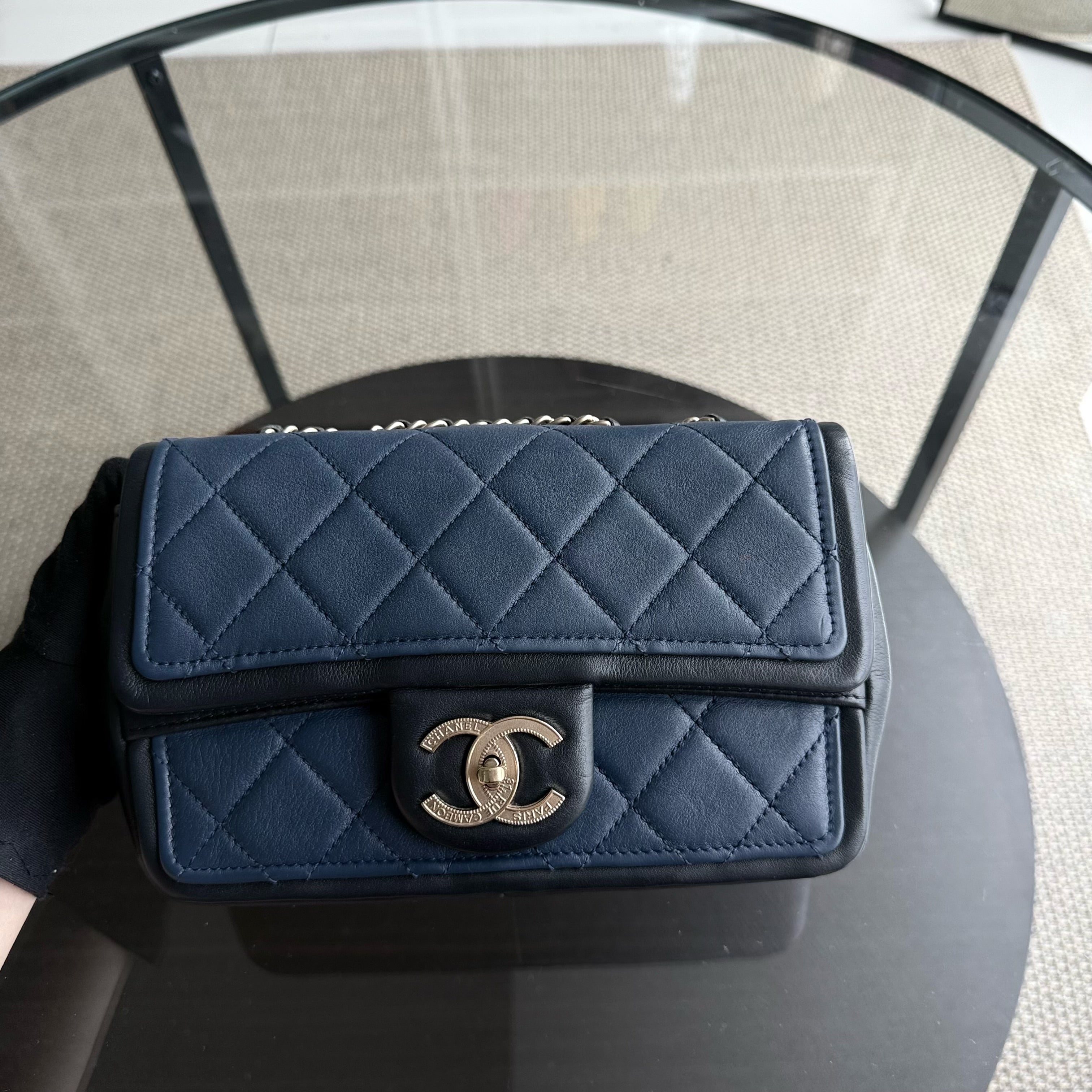 Chanel Seasonal Flap - 23CM Quilted Lambskin Bi-Color White Black Gold Hardware Series 19